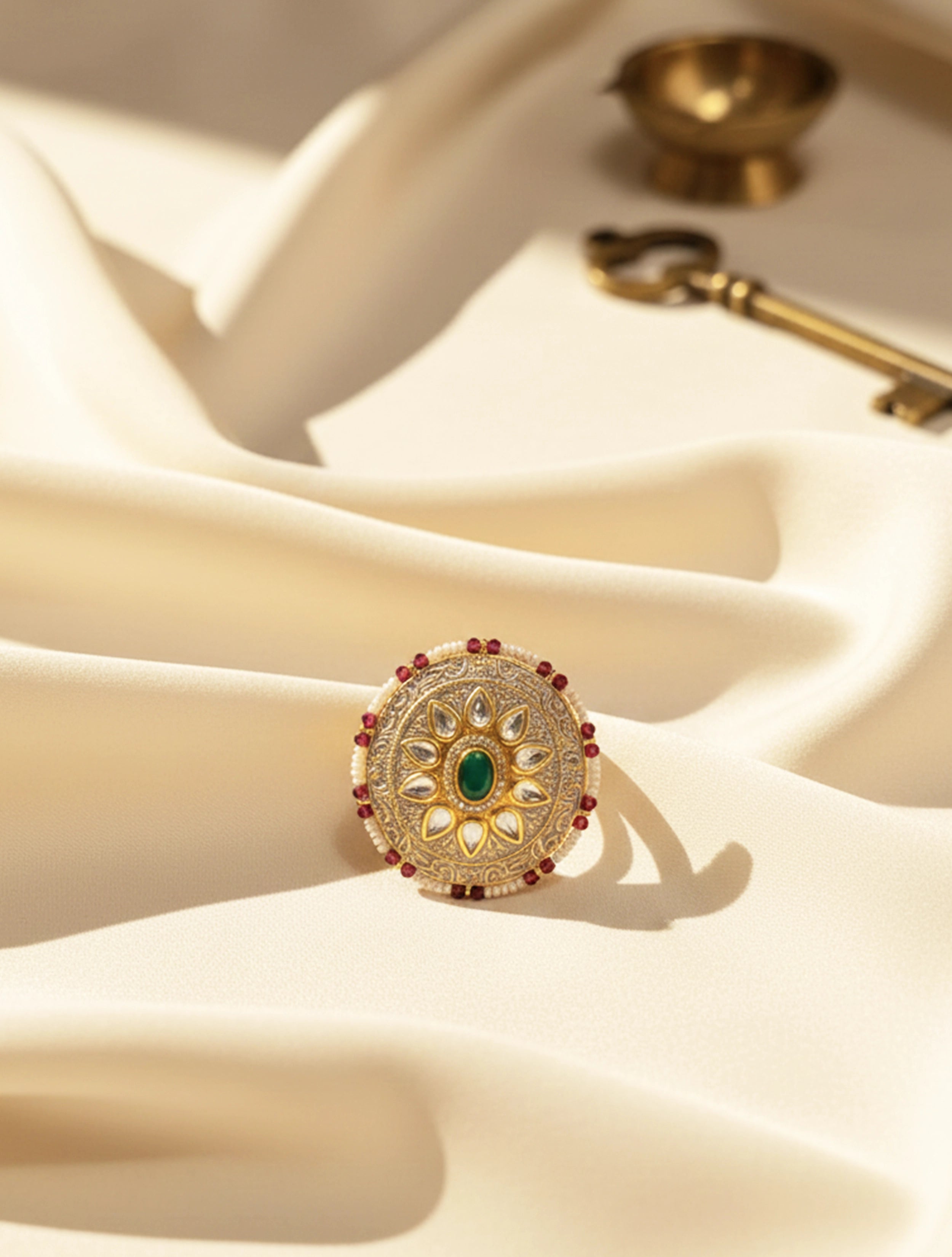 trueBrowns Circular Green Stone Ring