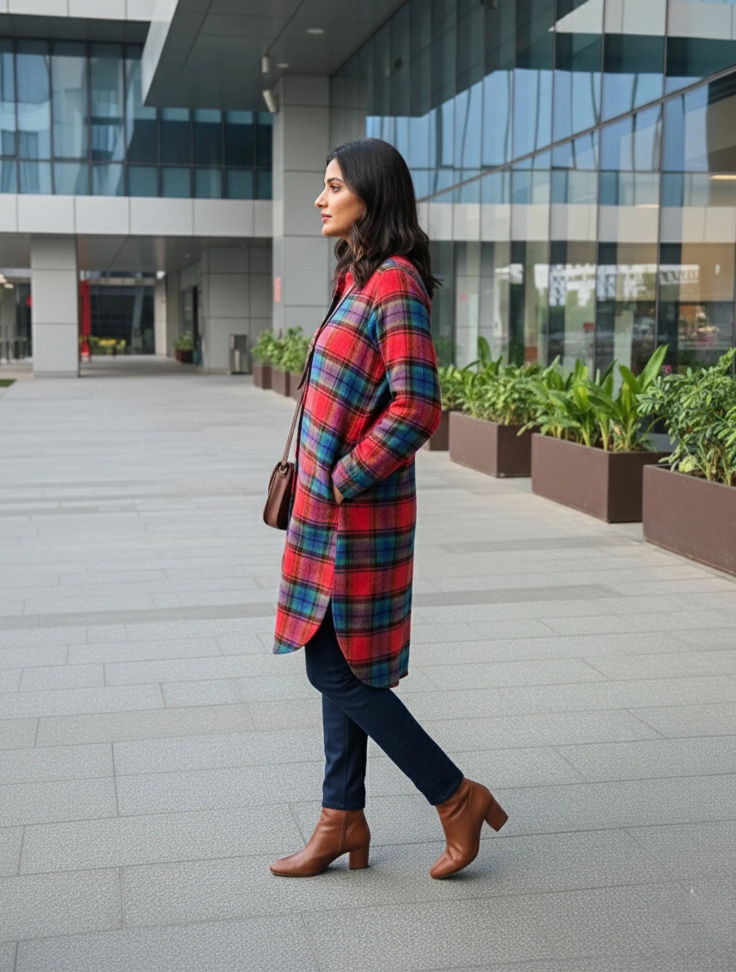 trueBrowns Red Blue Check Woollen Shirt Top