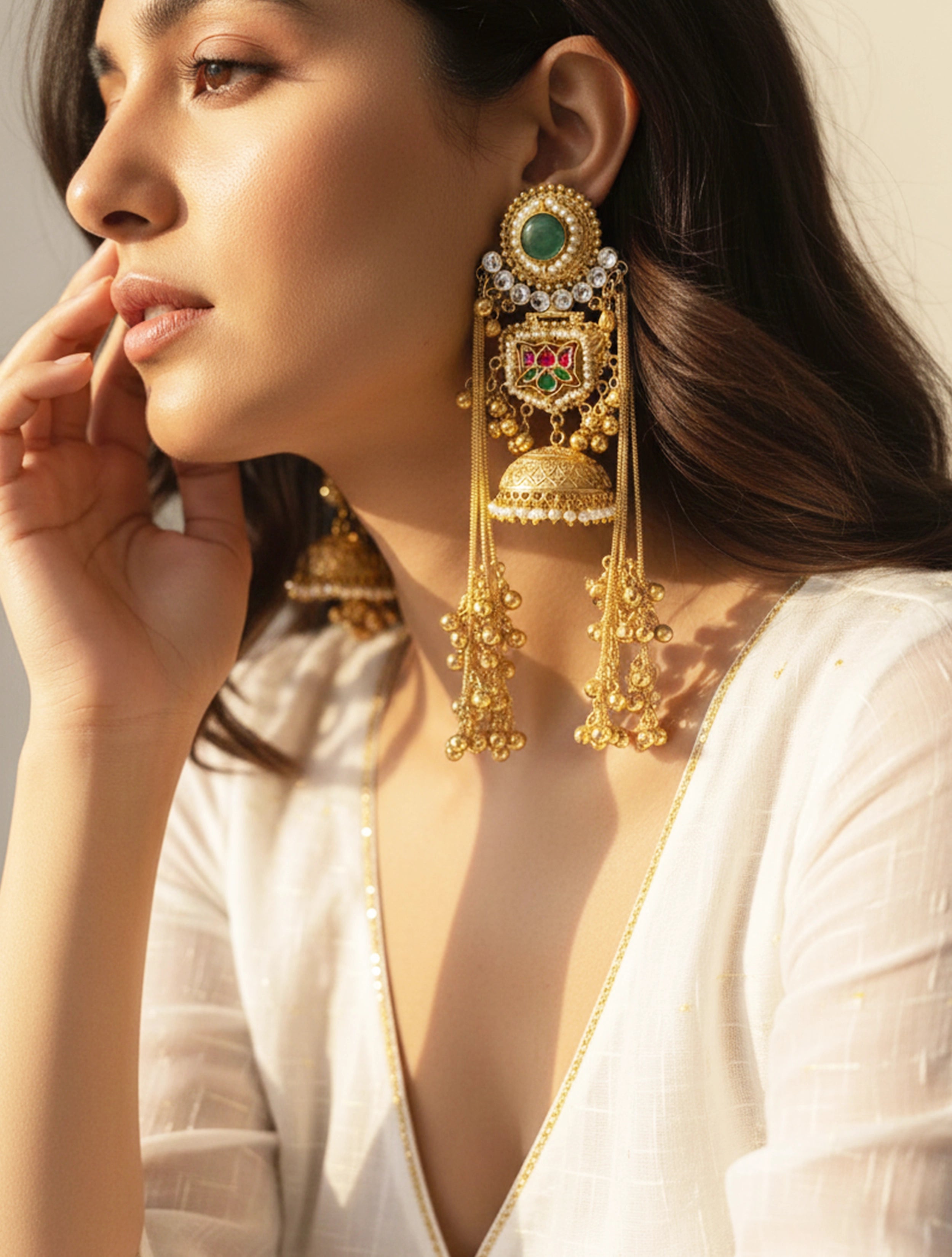 trueBrowns Kashmiri Kundan Turquoise Statement Earrings
