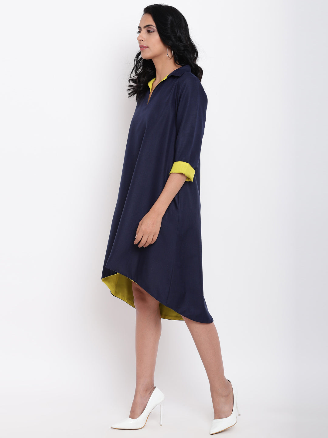 Linen Cotton Blue Collared Dress
