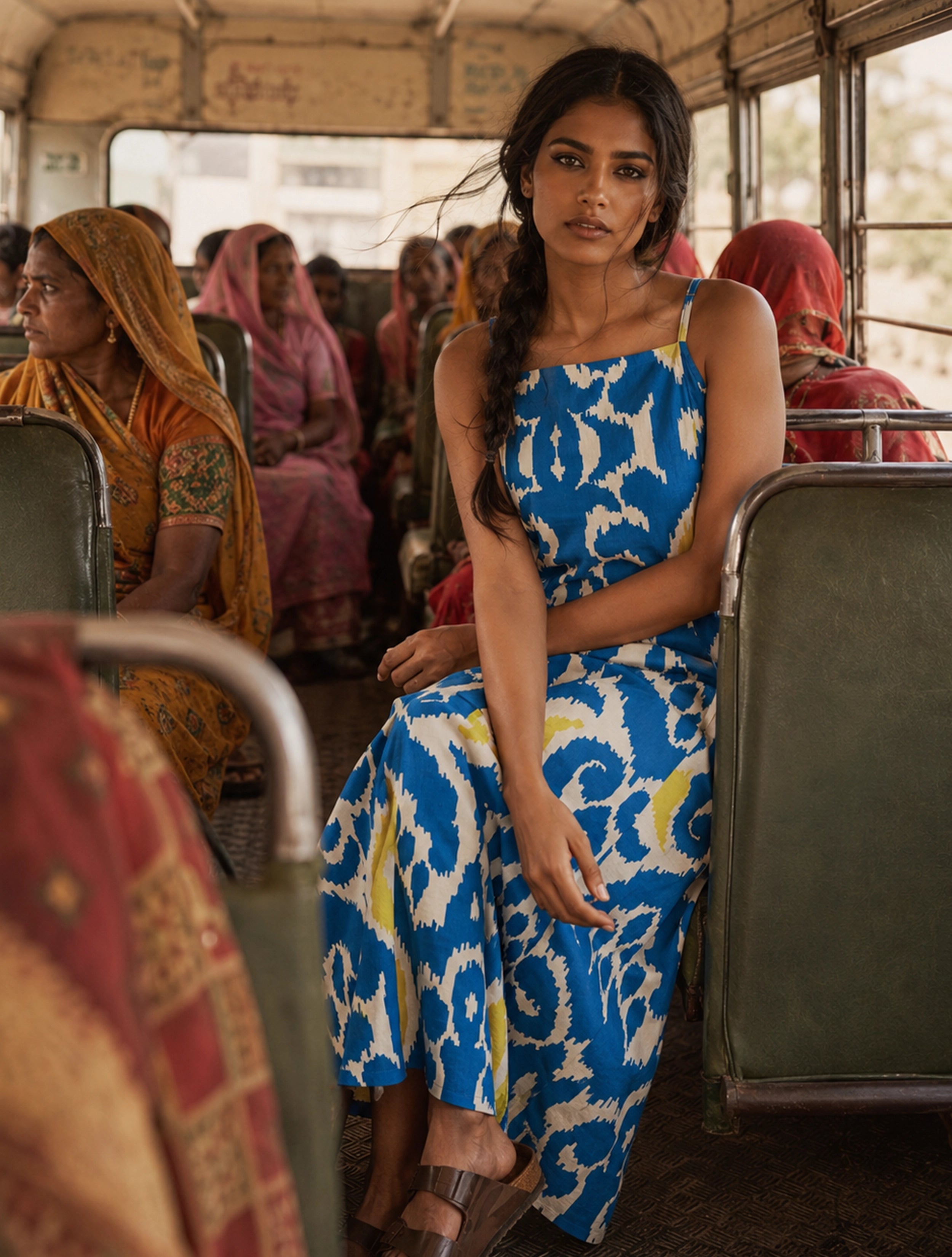 trueBrowns Blue Ikat Print Cotton Strappy Maxi Dress