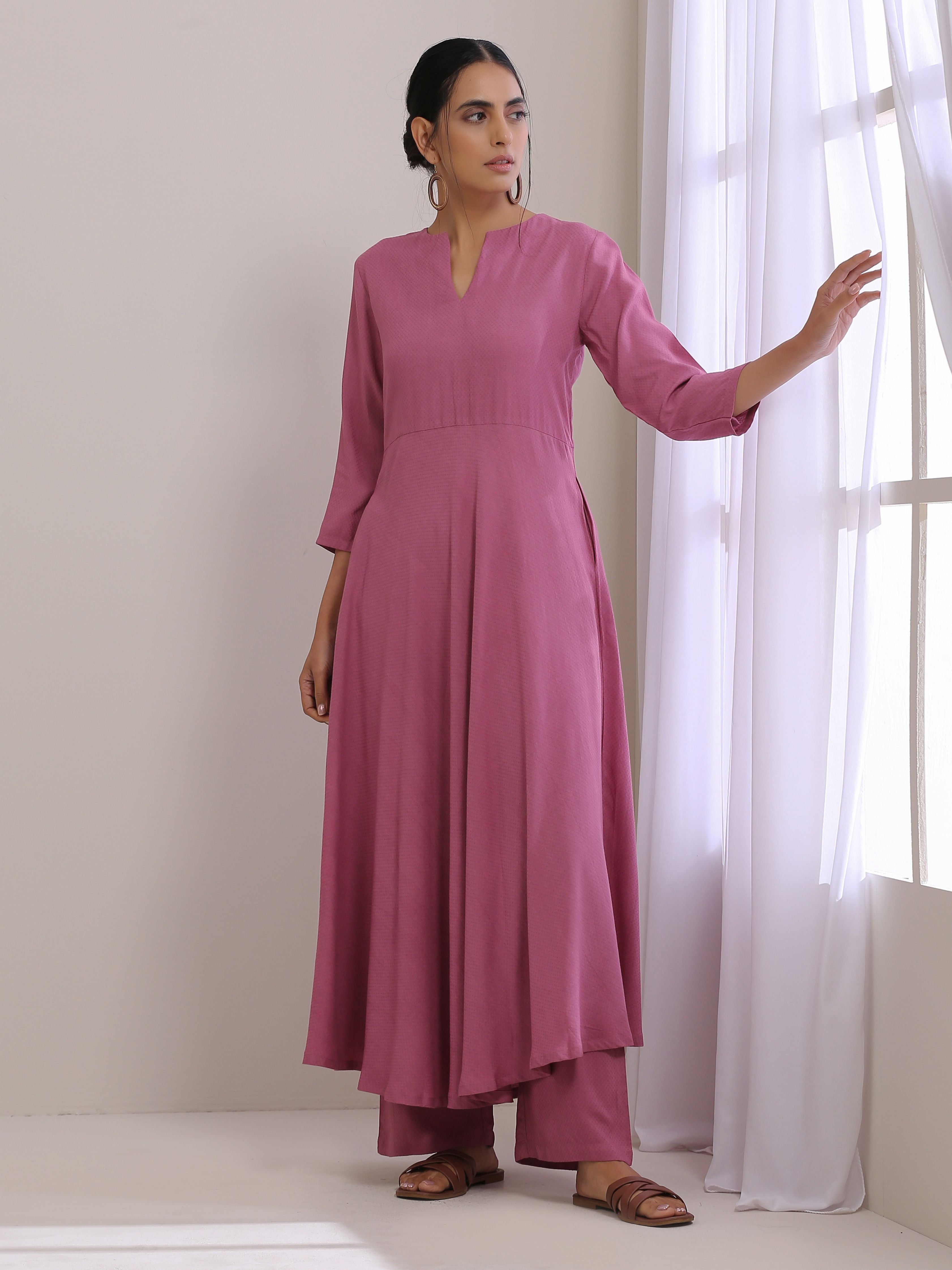 Onion Pink Dobby Anarkali Pant Set