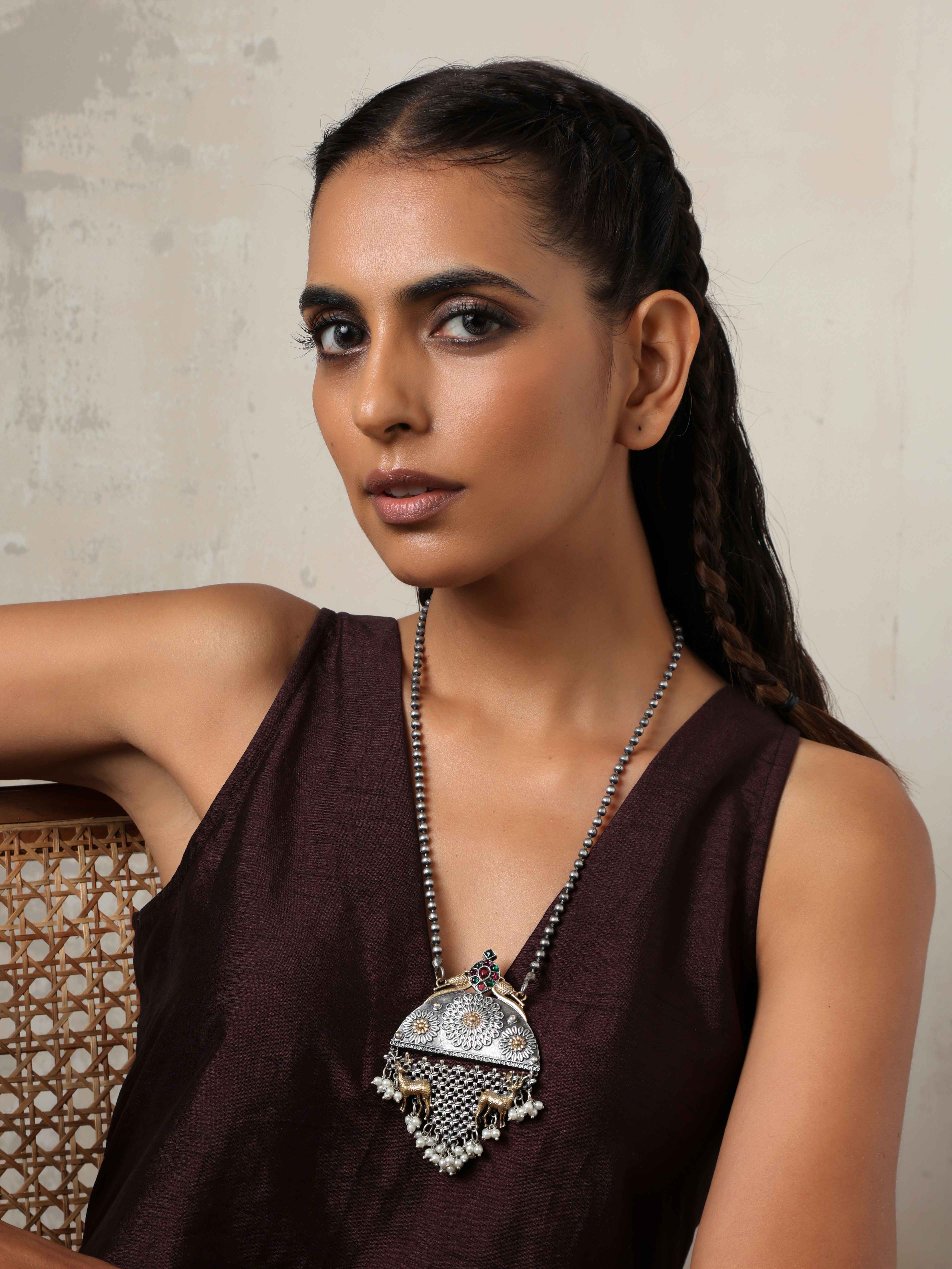 trueBrowns Silver Gold Tone Pendant Chain