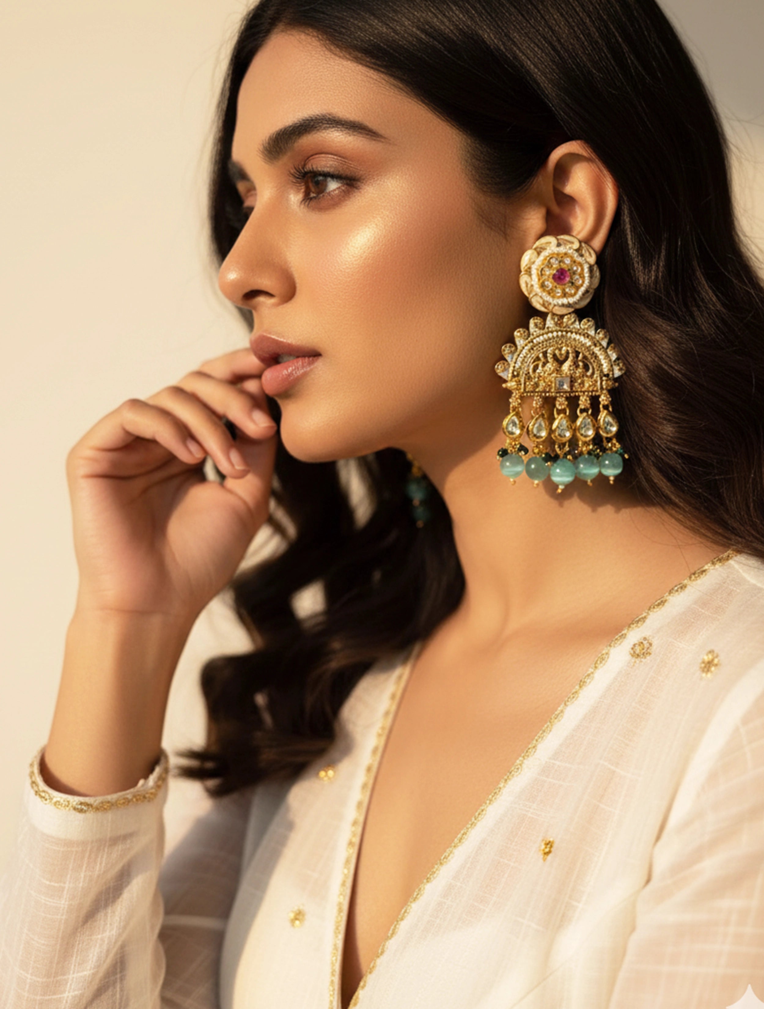 trueBrowns Golden Green Drop Earrings