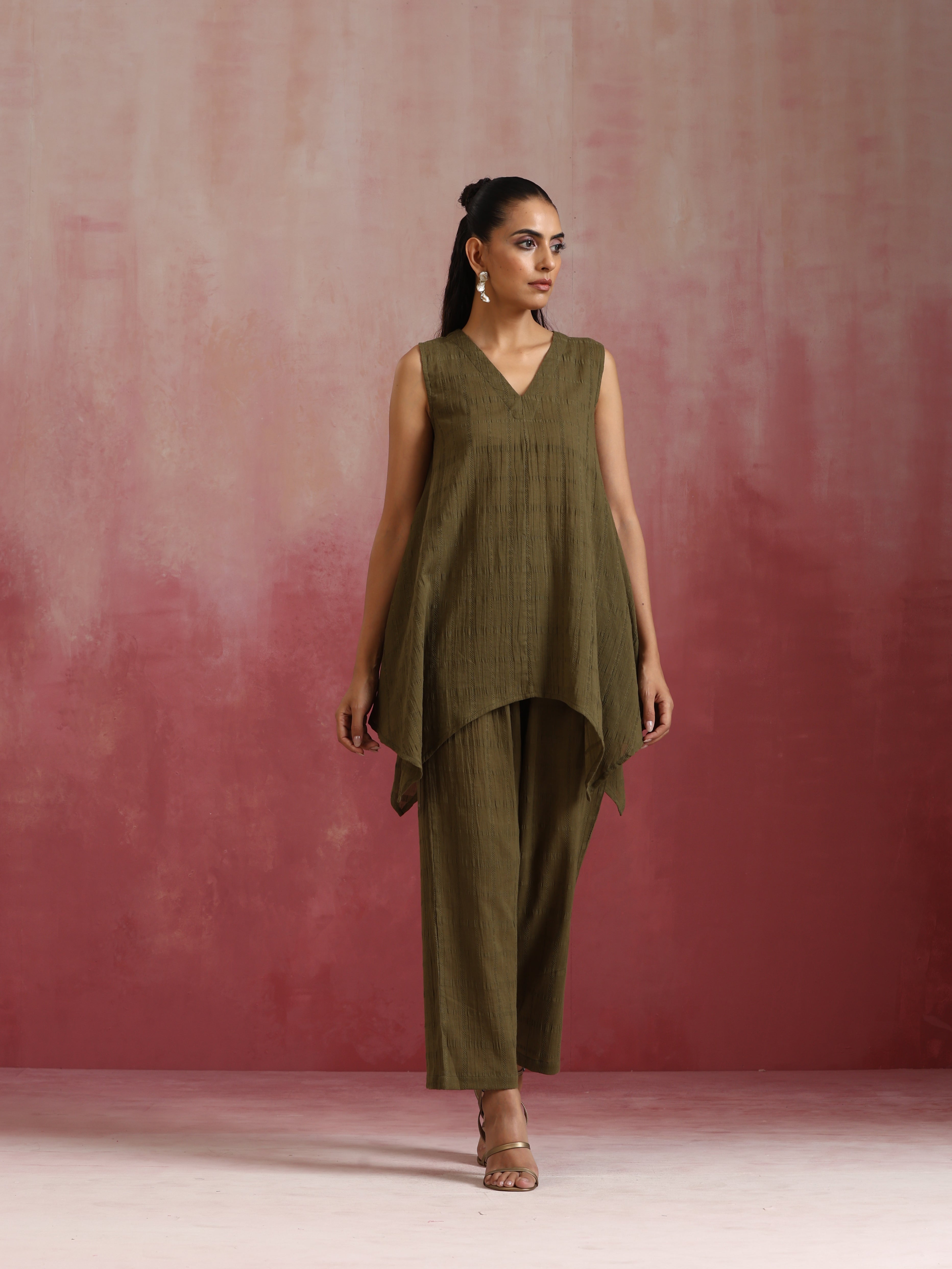 trueBrowns Olive Cotton Dobby Co-ord set