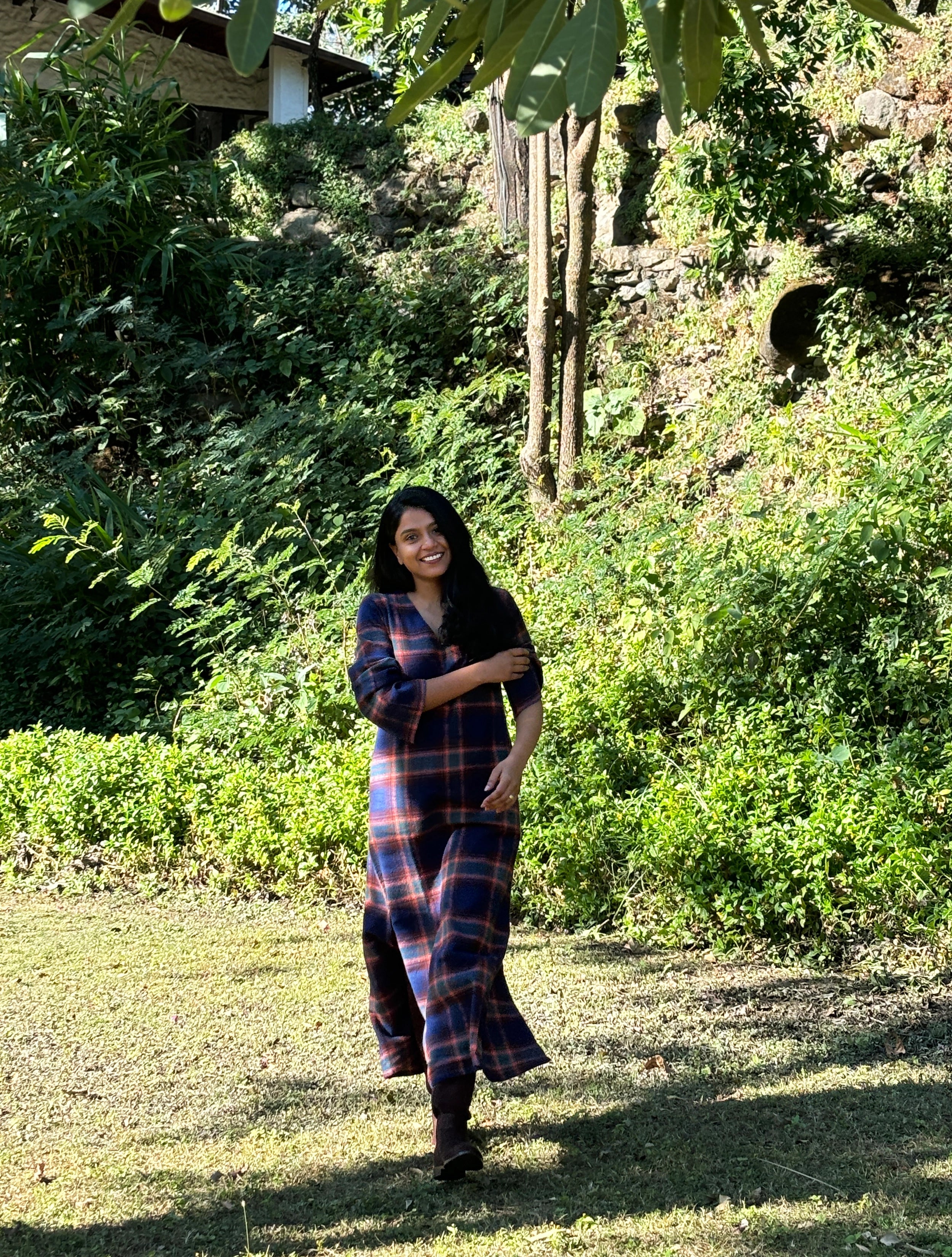 trueBrowns Navy Check Straight Woollen Dress