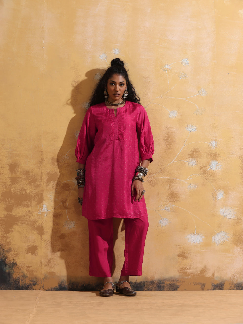 trueBrowns Pink Viscose Silk Kurta Co-ord Set