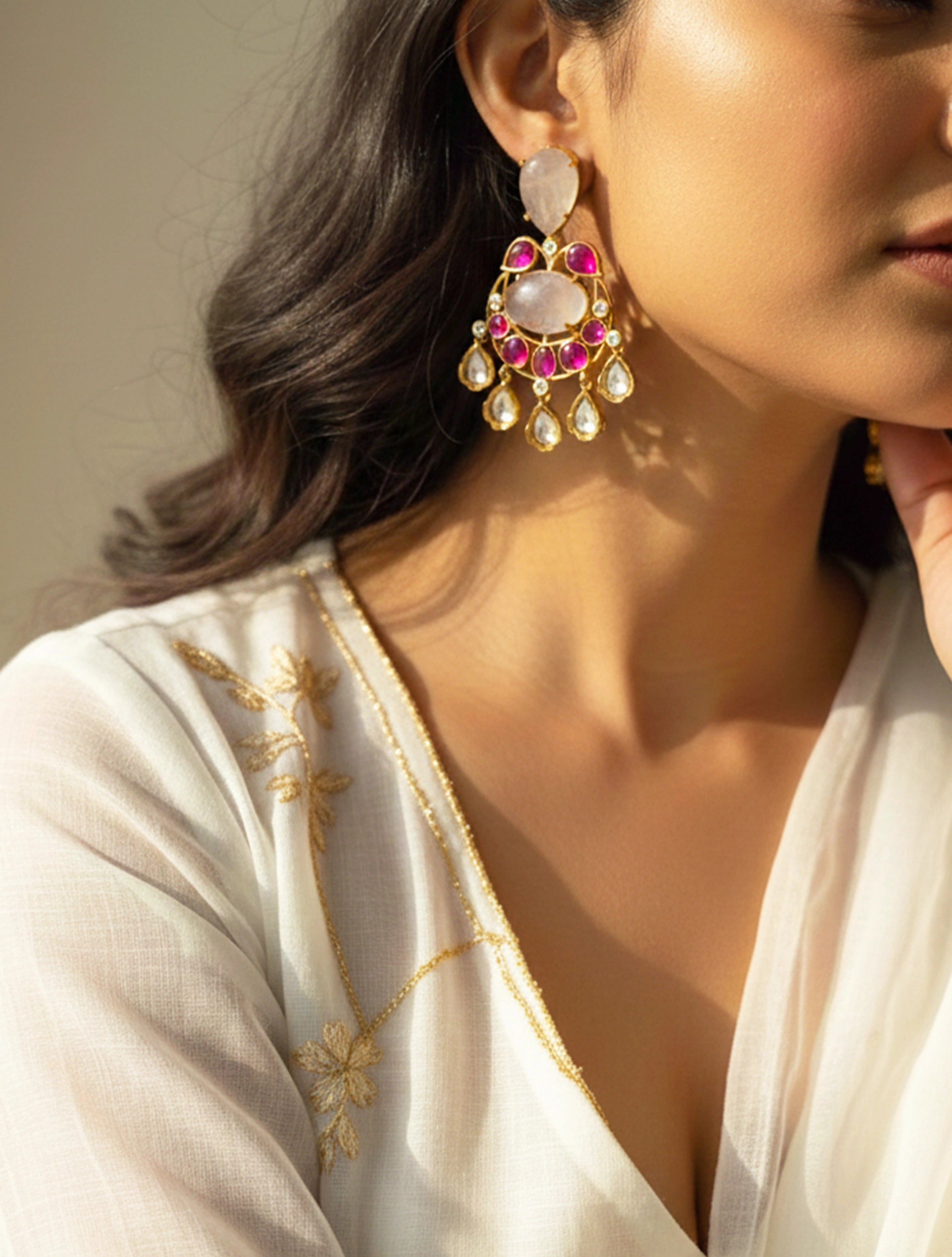 trueBrowns Crystal Blush Drop Earrings