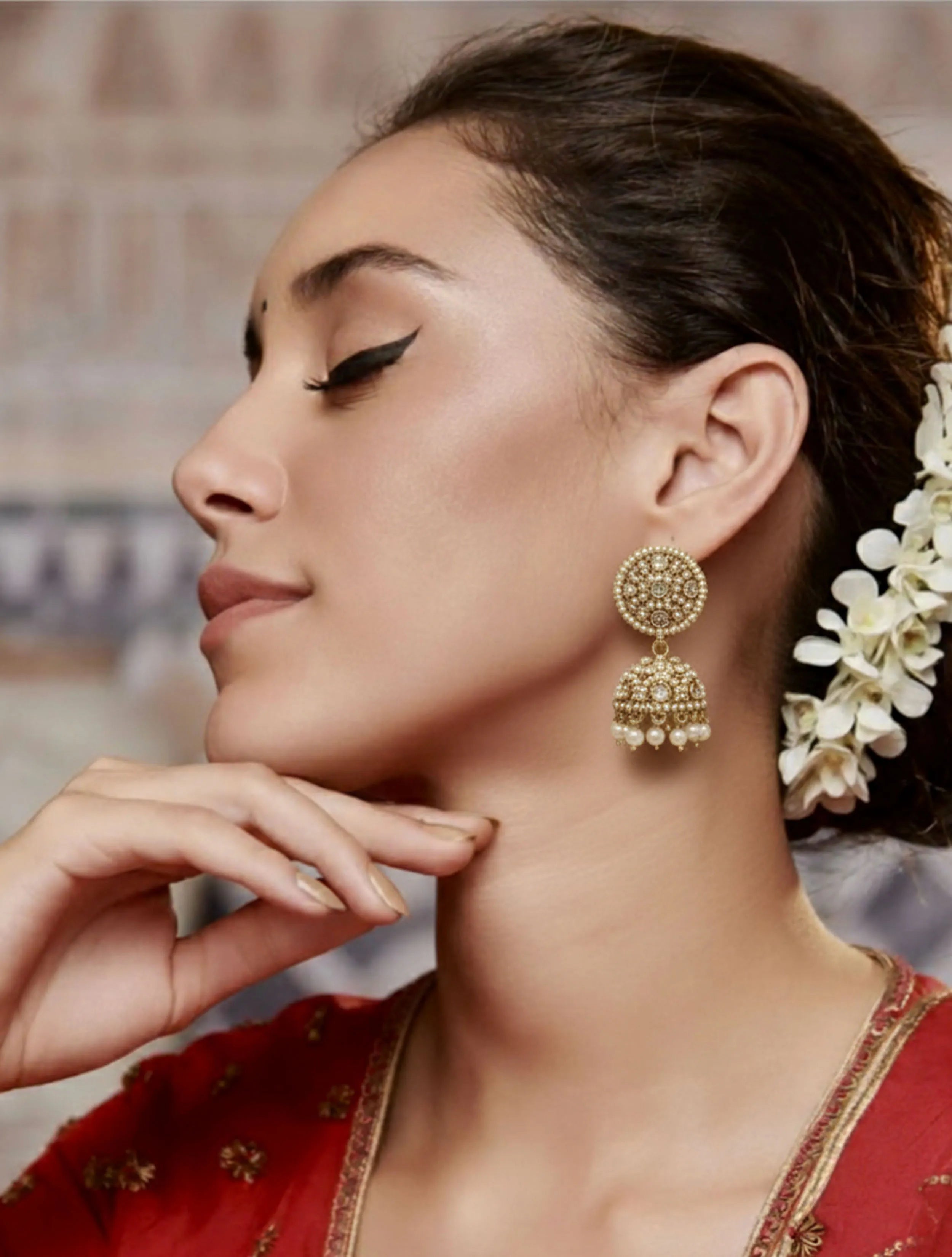 trueBrowns Golden Classic Pearl Jhumkas