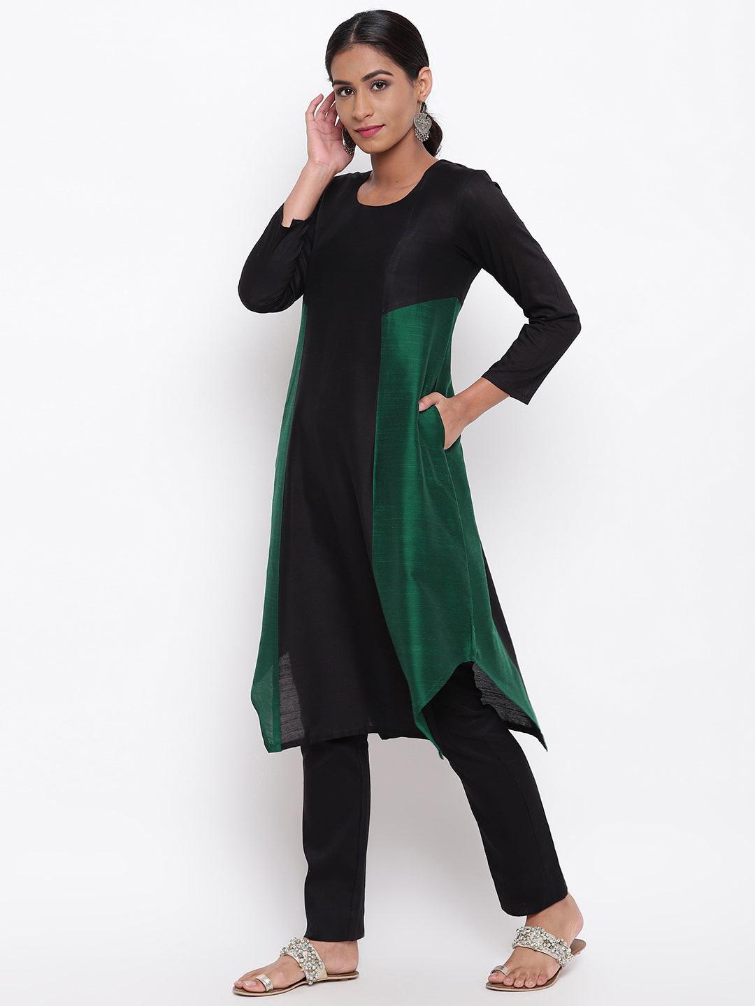Silk Blend Panelled Kurta-Pant - trueBrowns