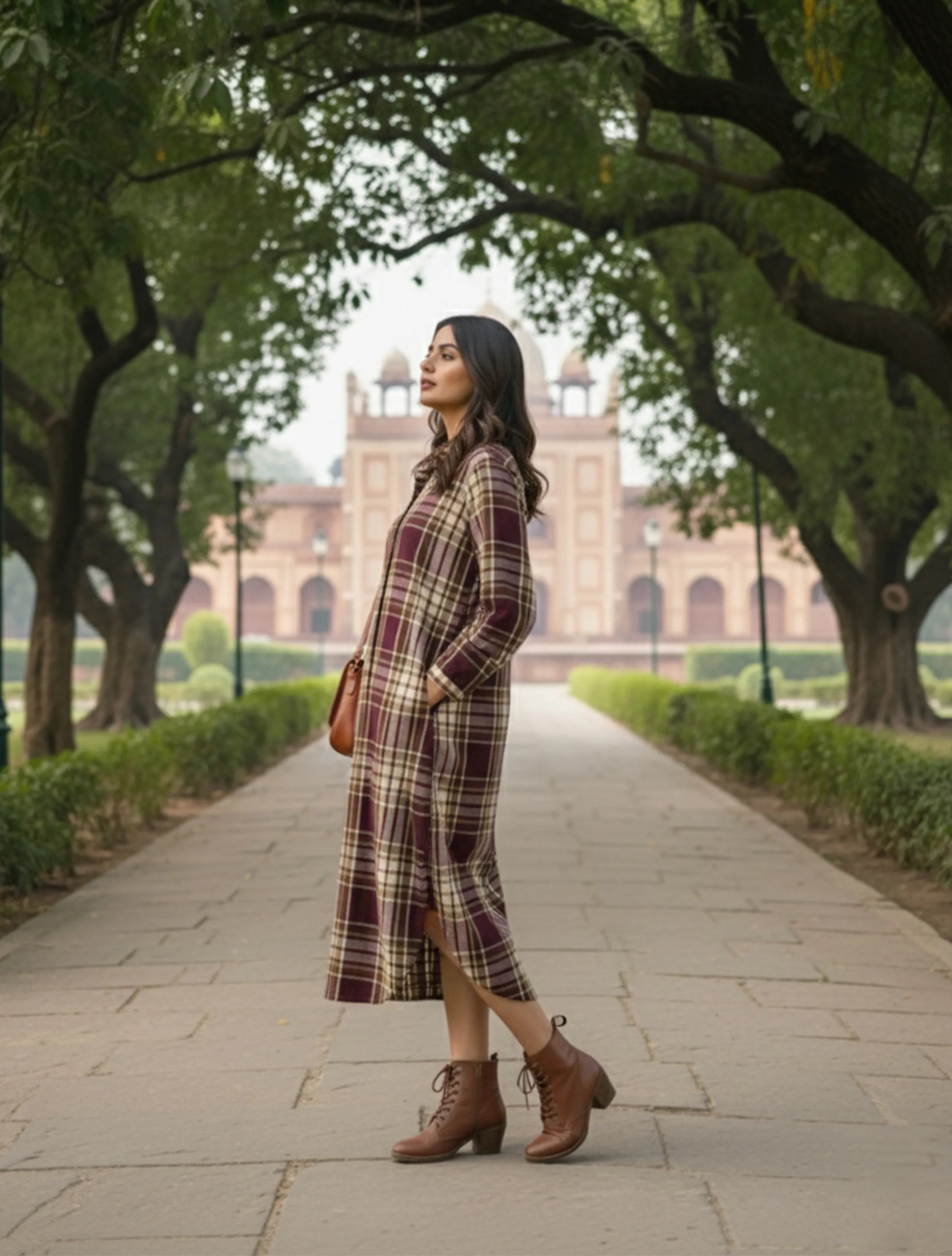 trueBrowns Cola Check Long Shirt Dress