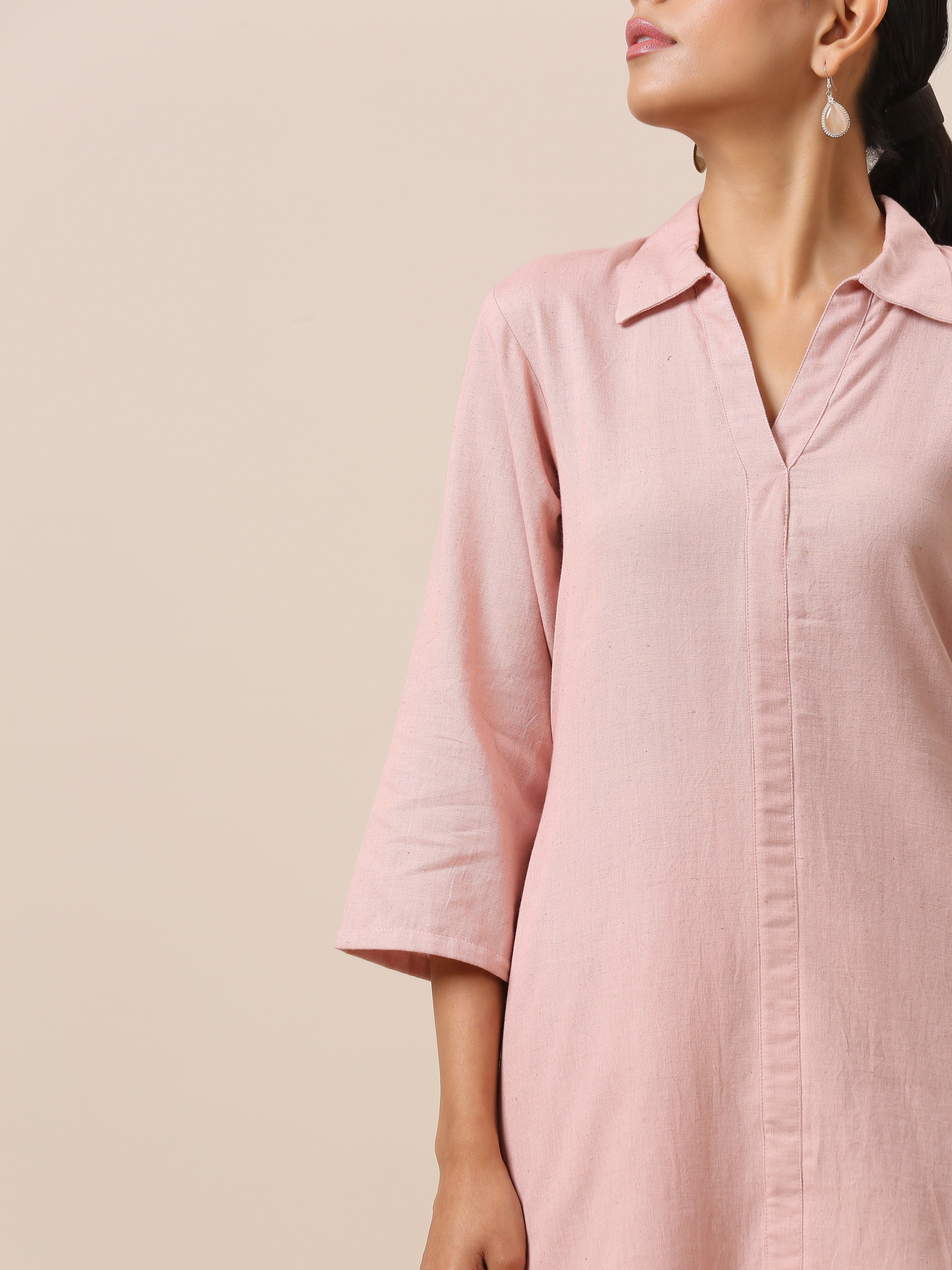 Cotton Rose Pink Collar Short Co-Ord Set - trueBrowns