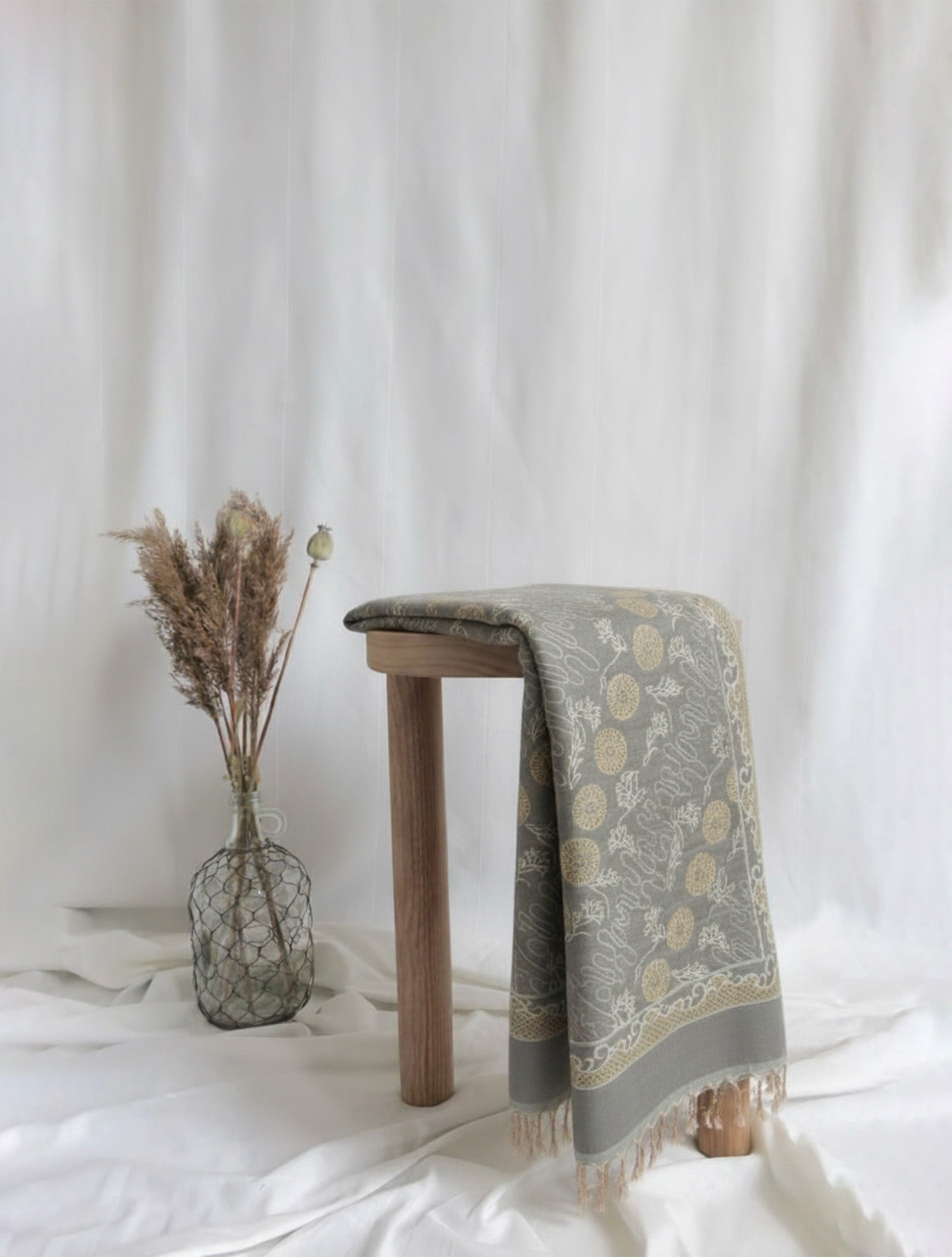 trueBrowns Sage Flora Woollen Stole
