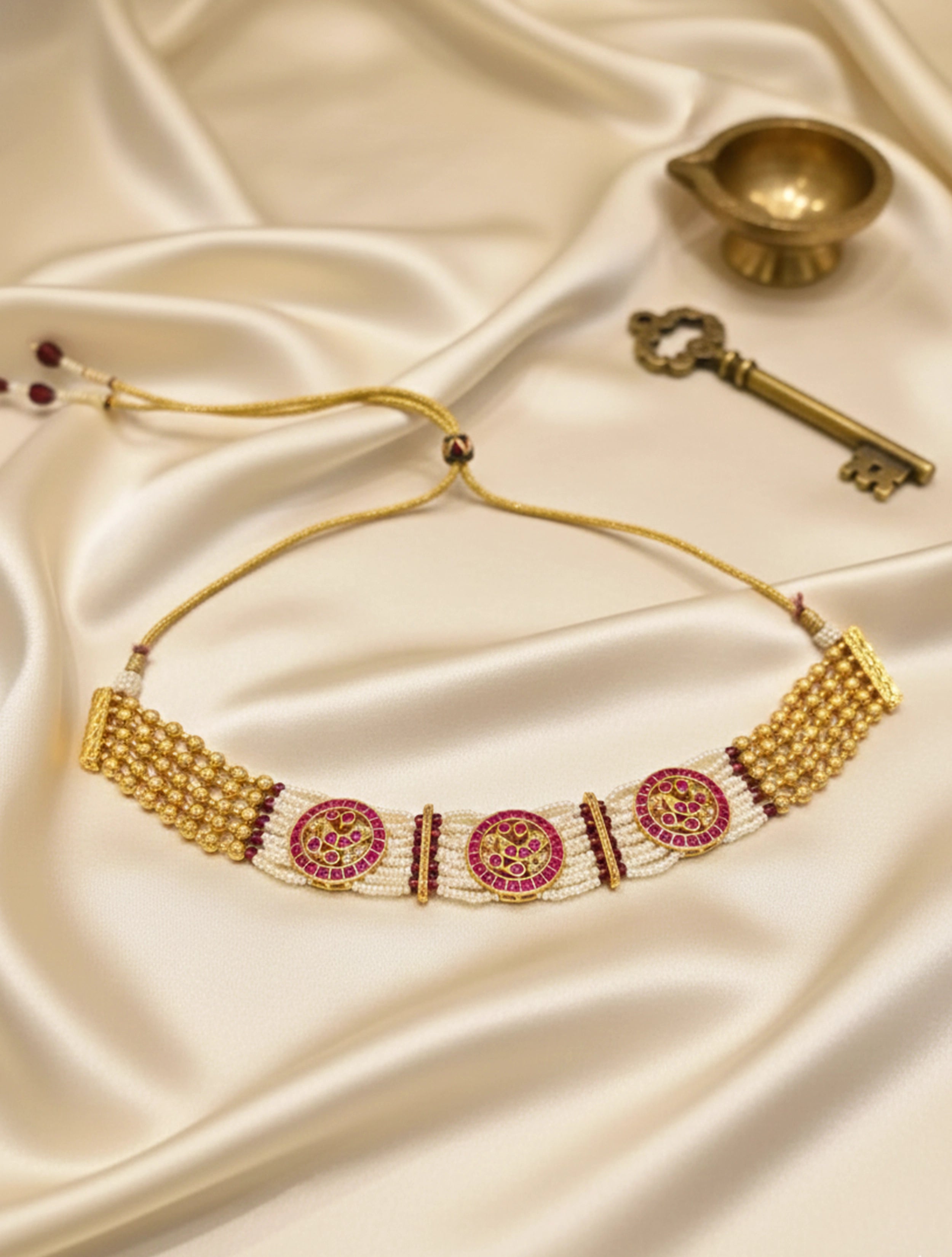 trueBrowns Rajwada Pearl Charm Choker Set