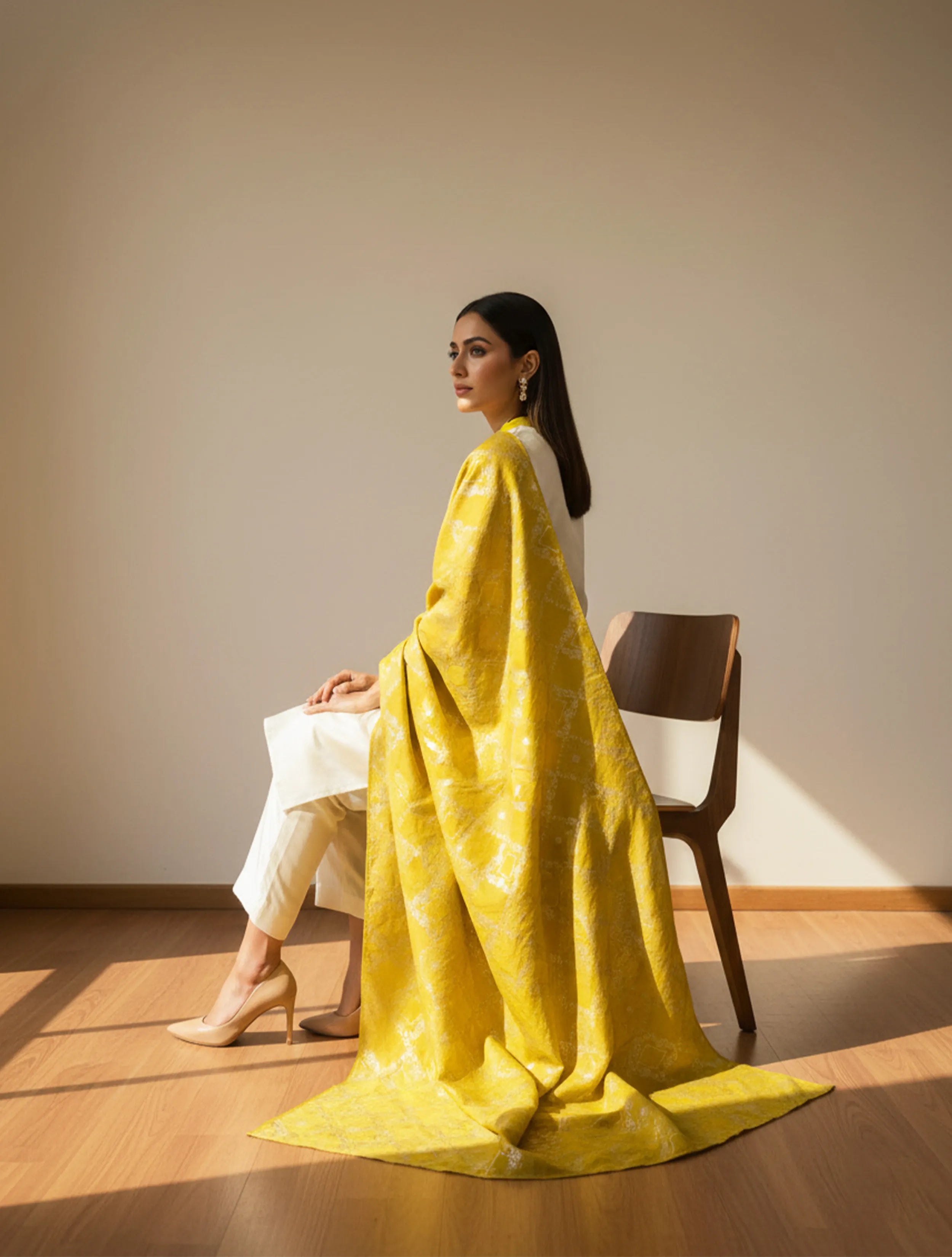 trueBrowns Lime Diamond Brocade Dupatta