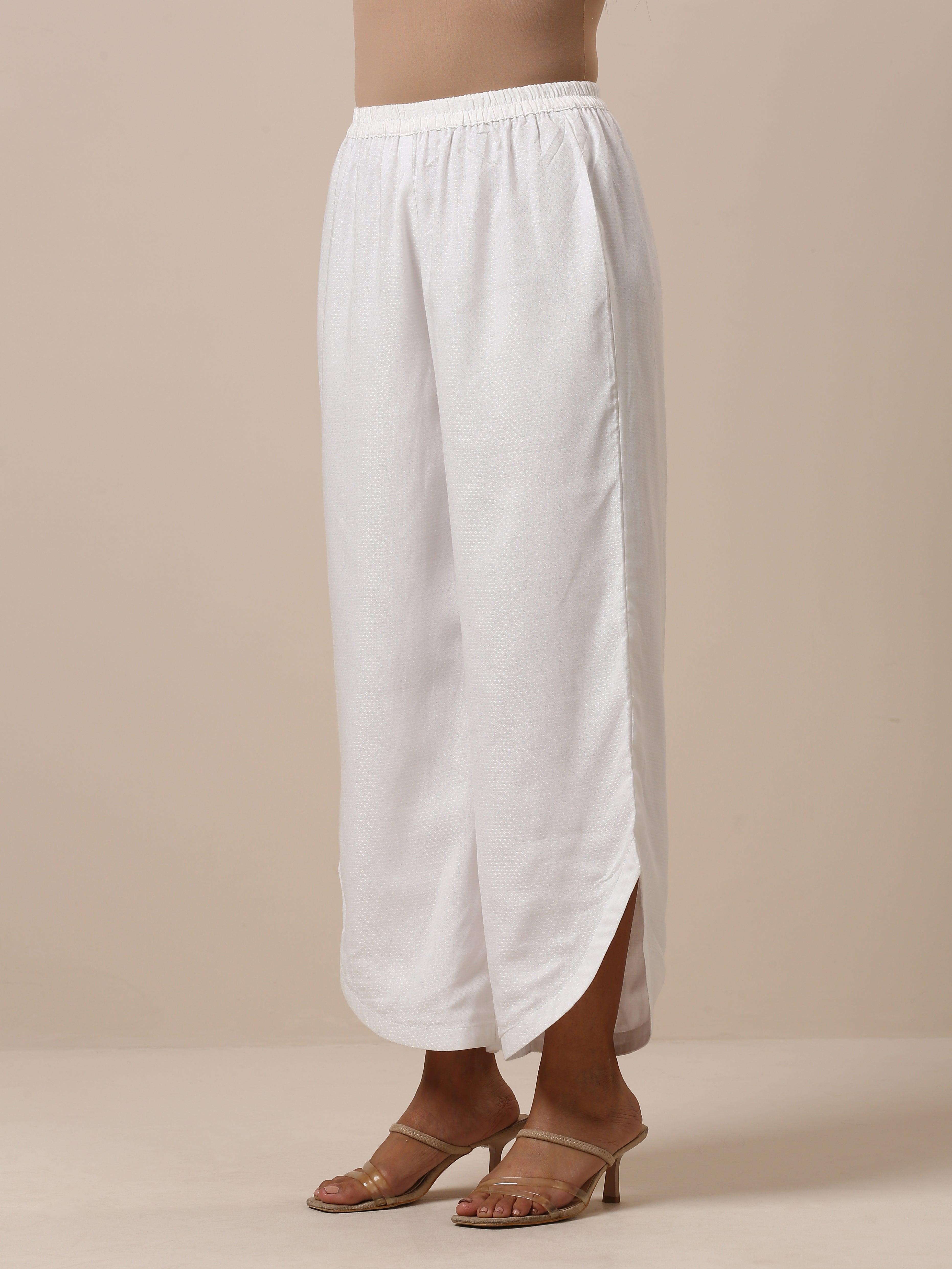 Cotton White Textured Curve Pant - trueBrowns