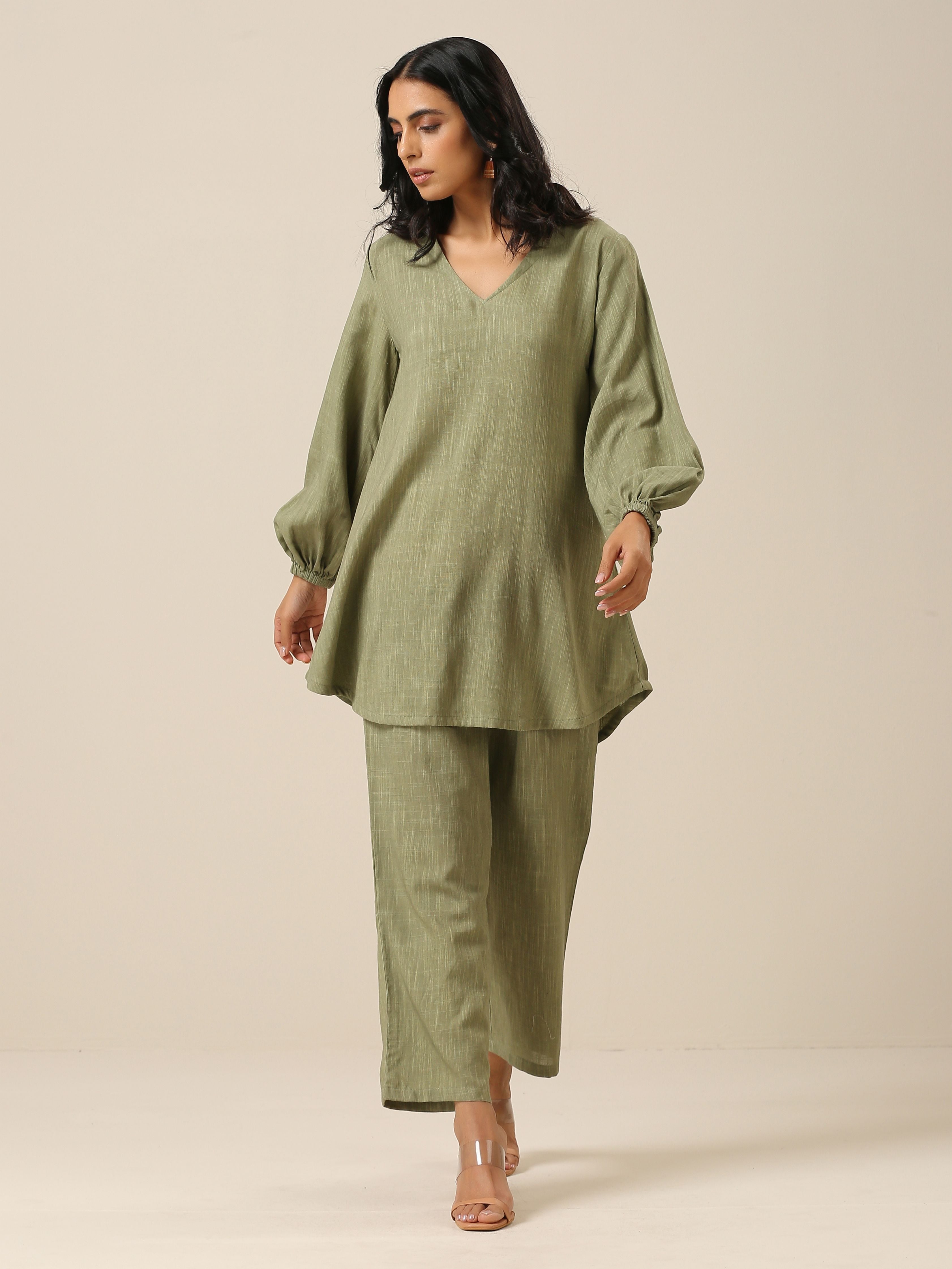 Sage Slub Textured Short Co-Ord Set