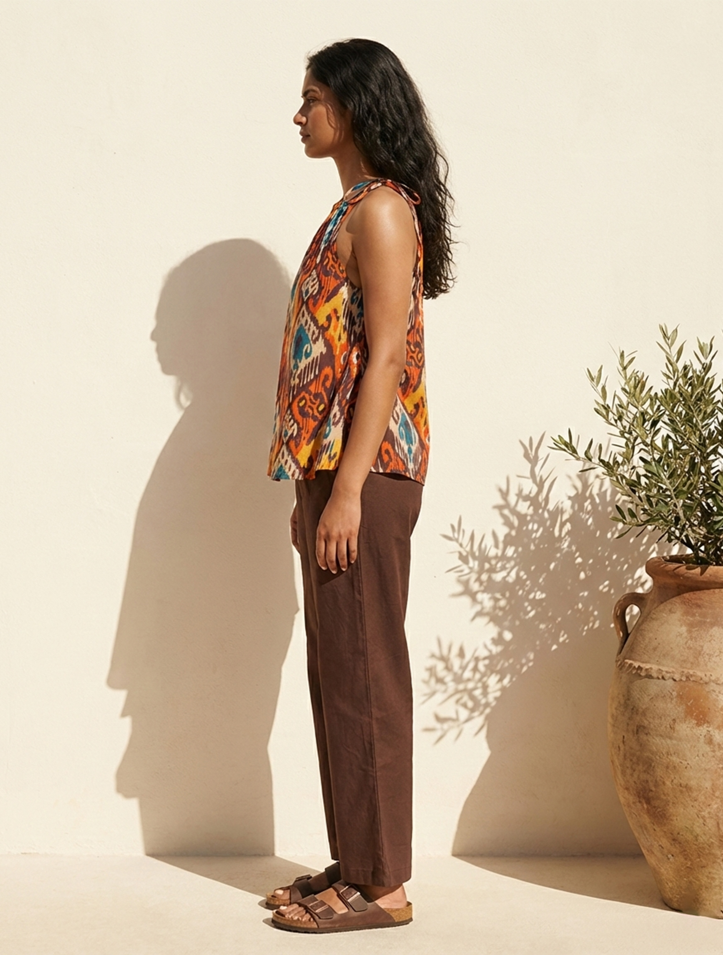 trueBrowns Multicolour Ikat Print Cotton Halter Neck Co-Ord Set