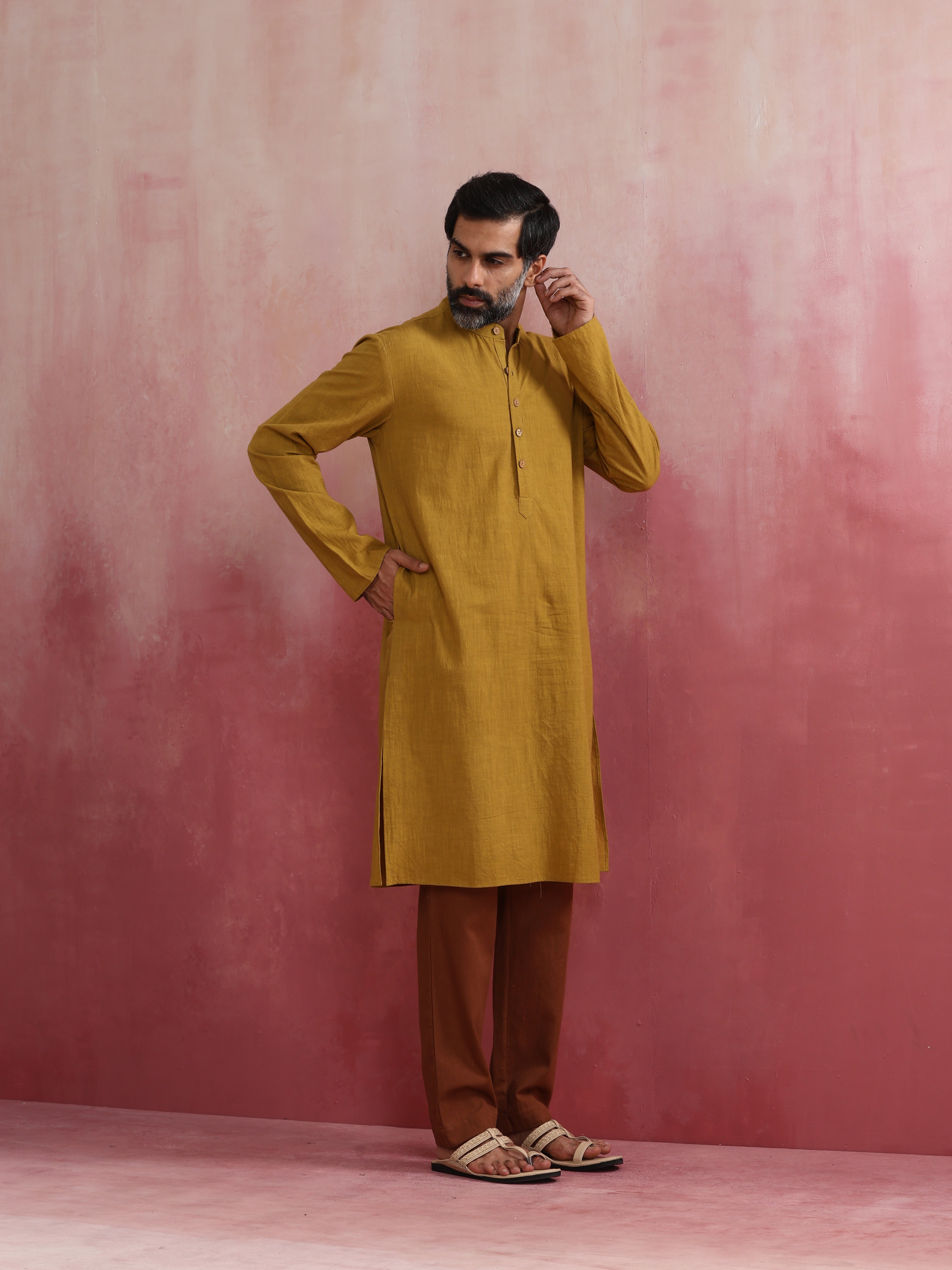 trueBrowns Men's Mustard Kurta