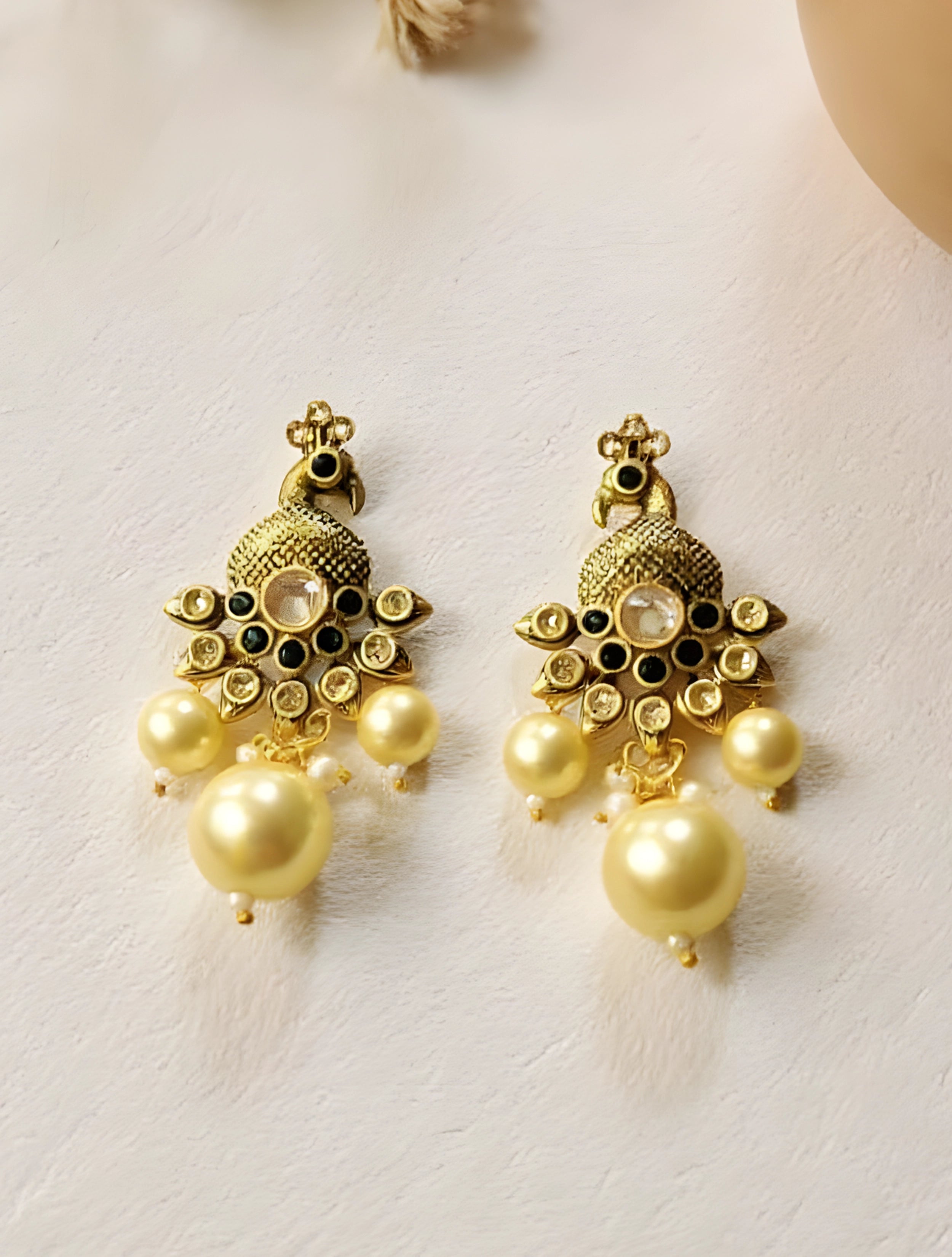 trueBrowns Gold Peacock Pearl Earrings