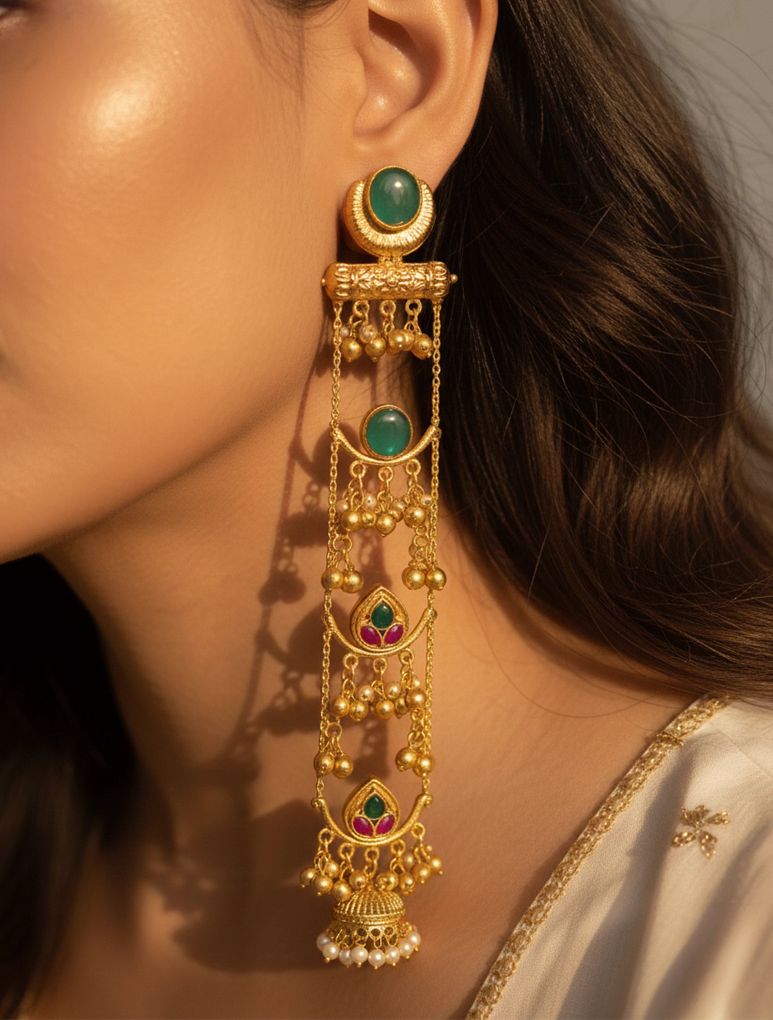 trueBrowns Kashmiri Blue Statement Kundan Drop Earrings