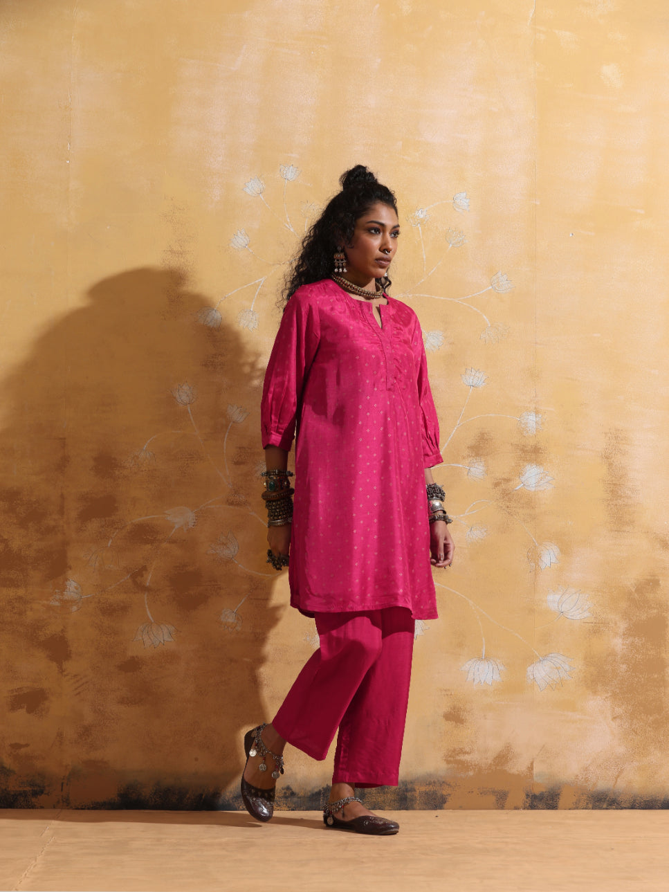 trueBrowns Pink Viscose Silk Kurta Co-ord Set
