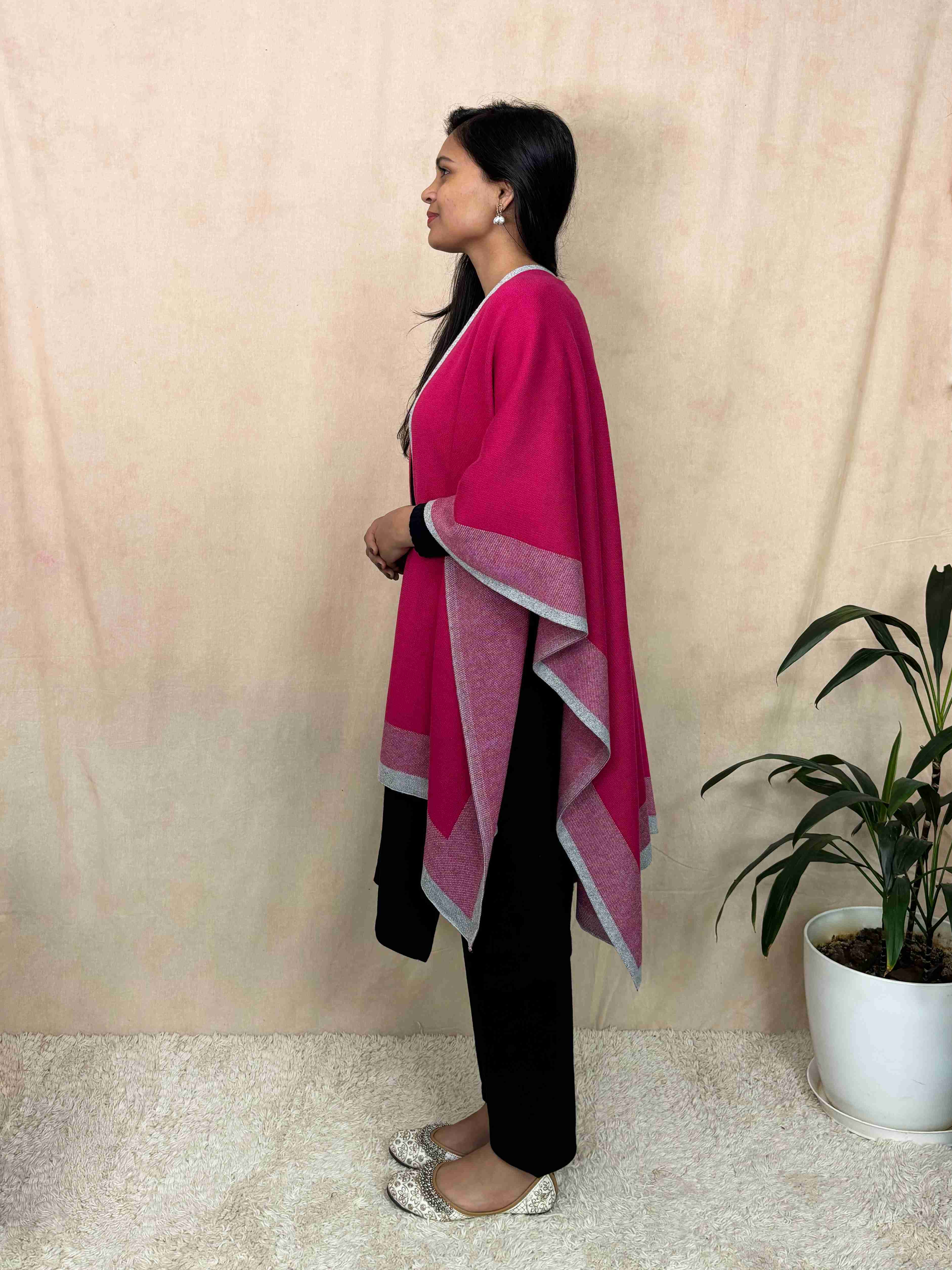 trueBrowns Pink Woollen Kaftan Cape