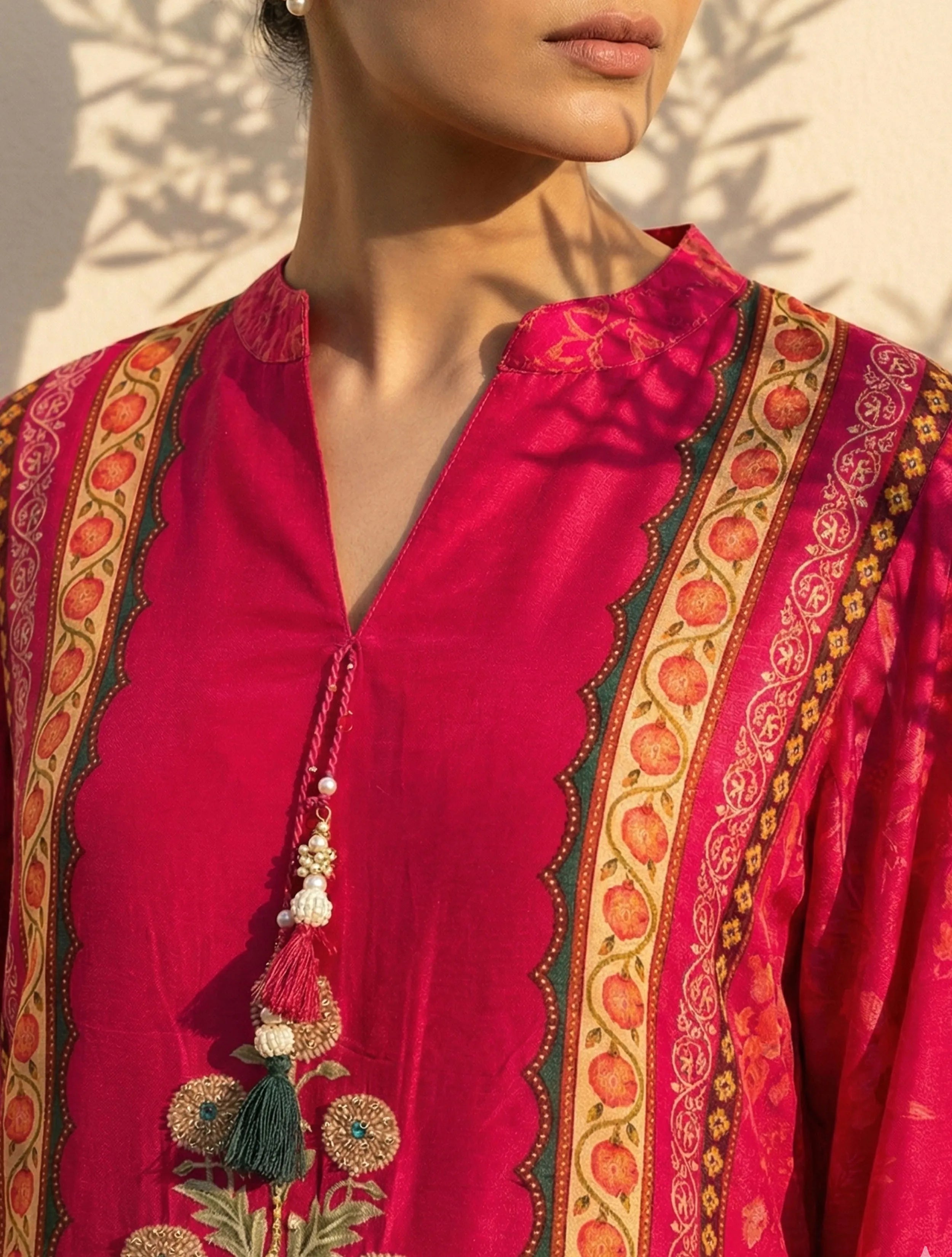 trueBrowns Pink Printed A-Line Kurta Pant Set