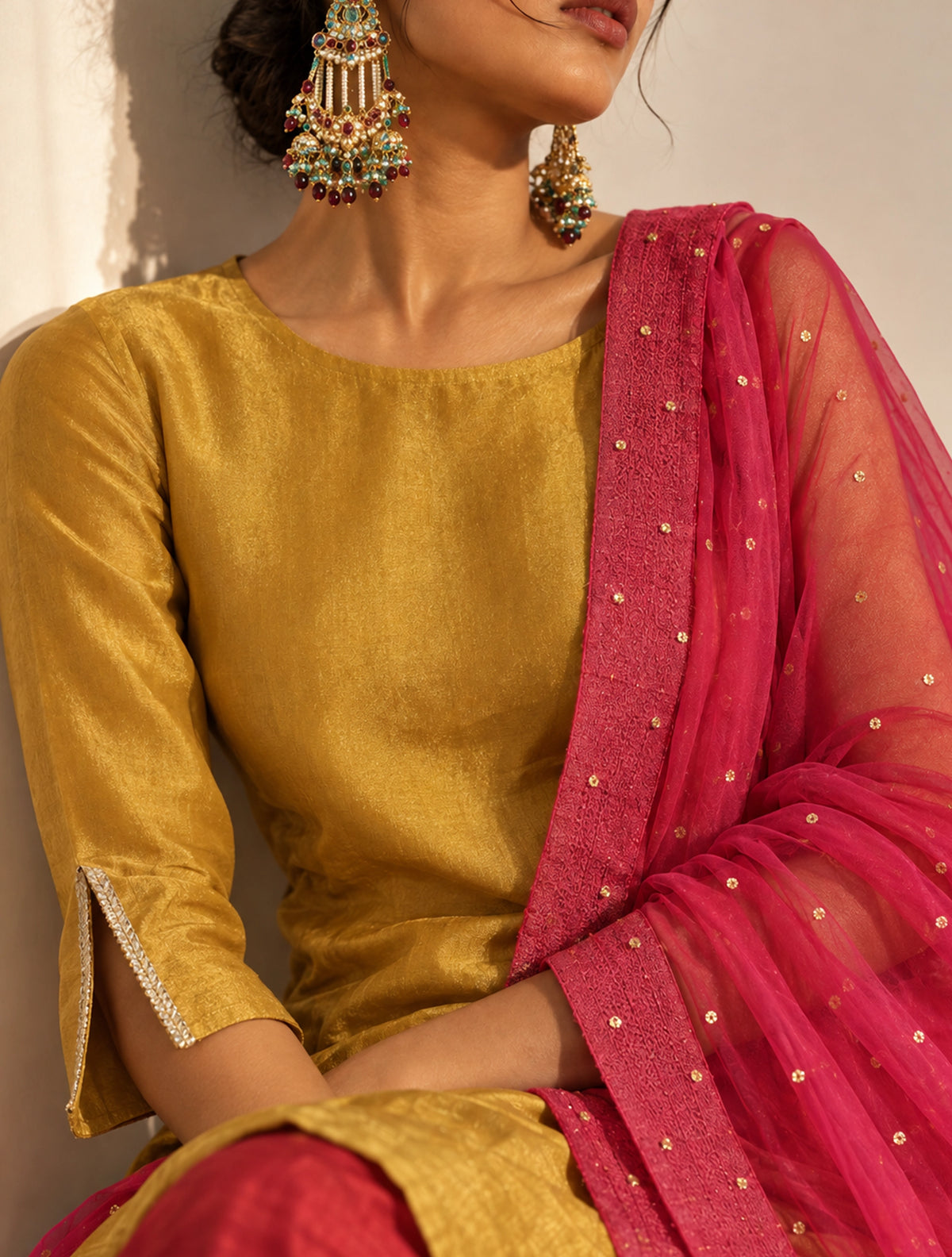 trueBrowns Red Organza Dupatta