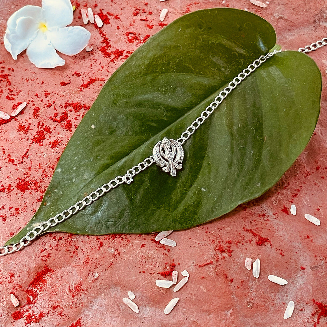 trueBrowns Men 925 Sterling Silver Khanda Silver Chain Bracelet