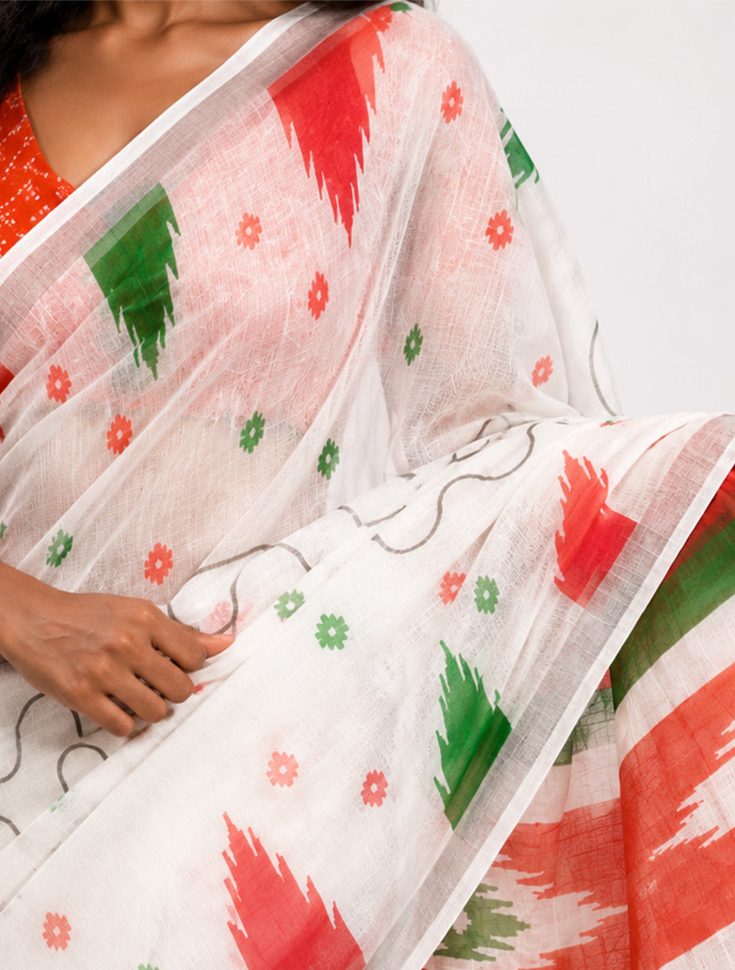 trueBrowns Ikat print Independence Day Saree With Unstitched Blouse| The Freedom Drape