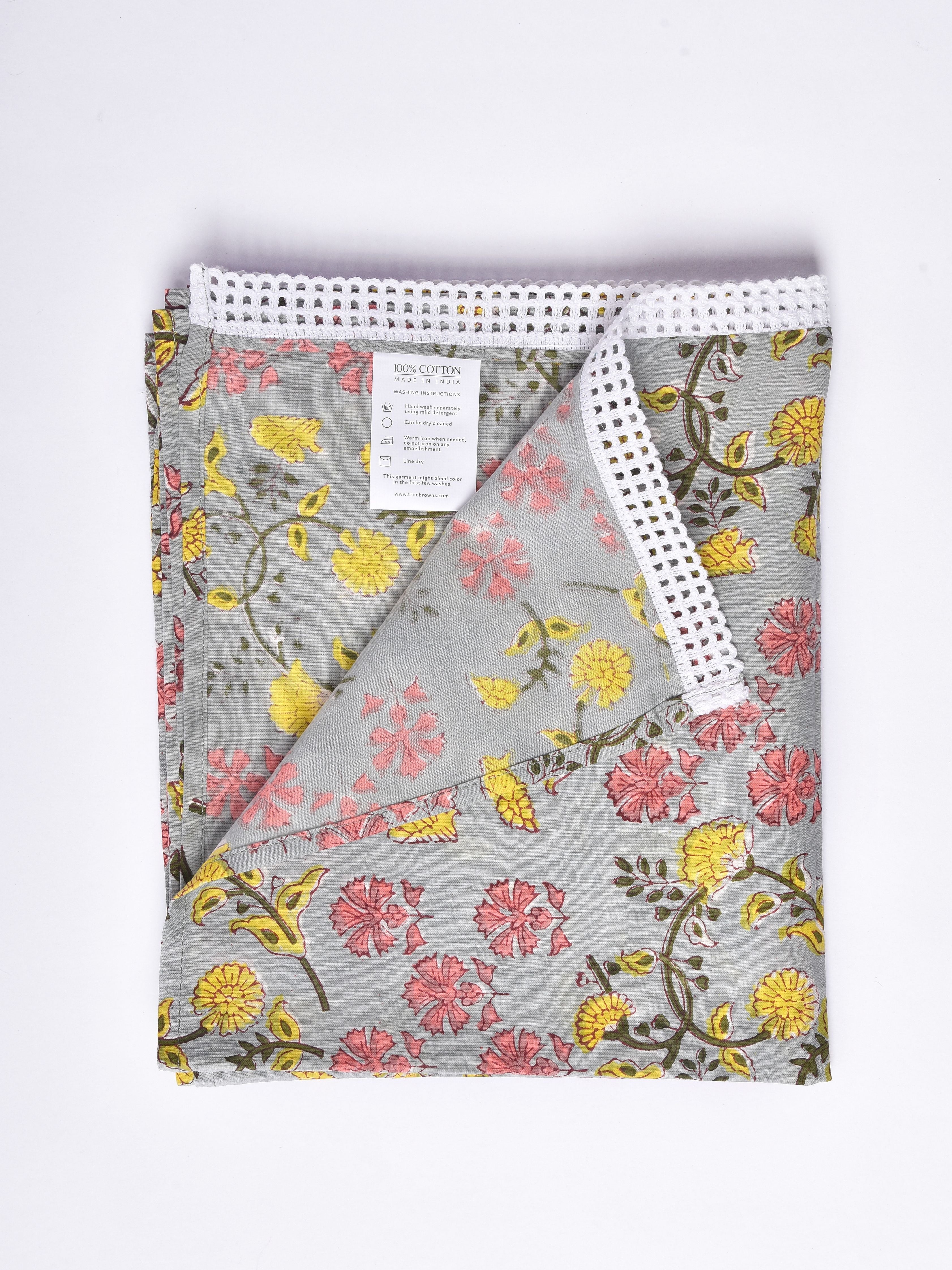 Grey Overall Floral Print Cotton Stole