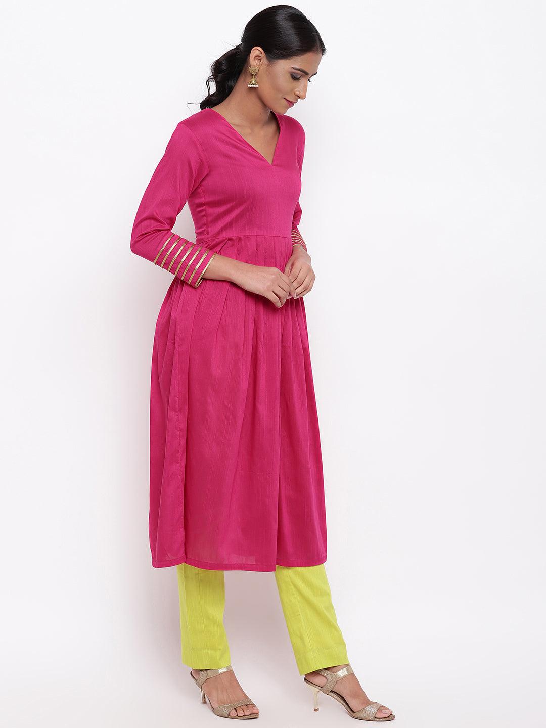 Pink Embellished Sleeve Kurta-Pant - trueBrowns