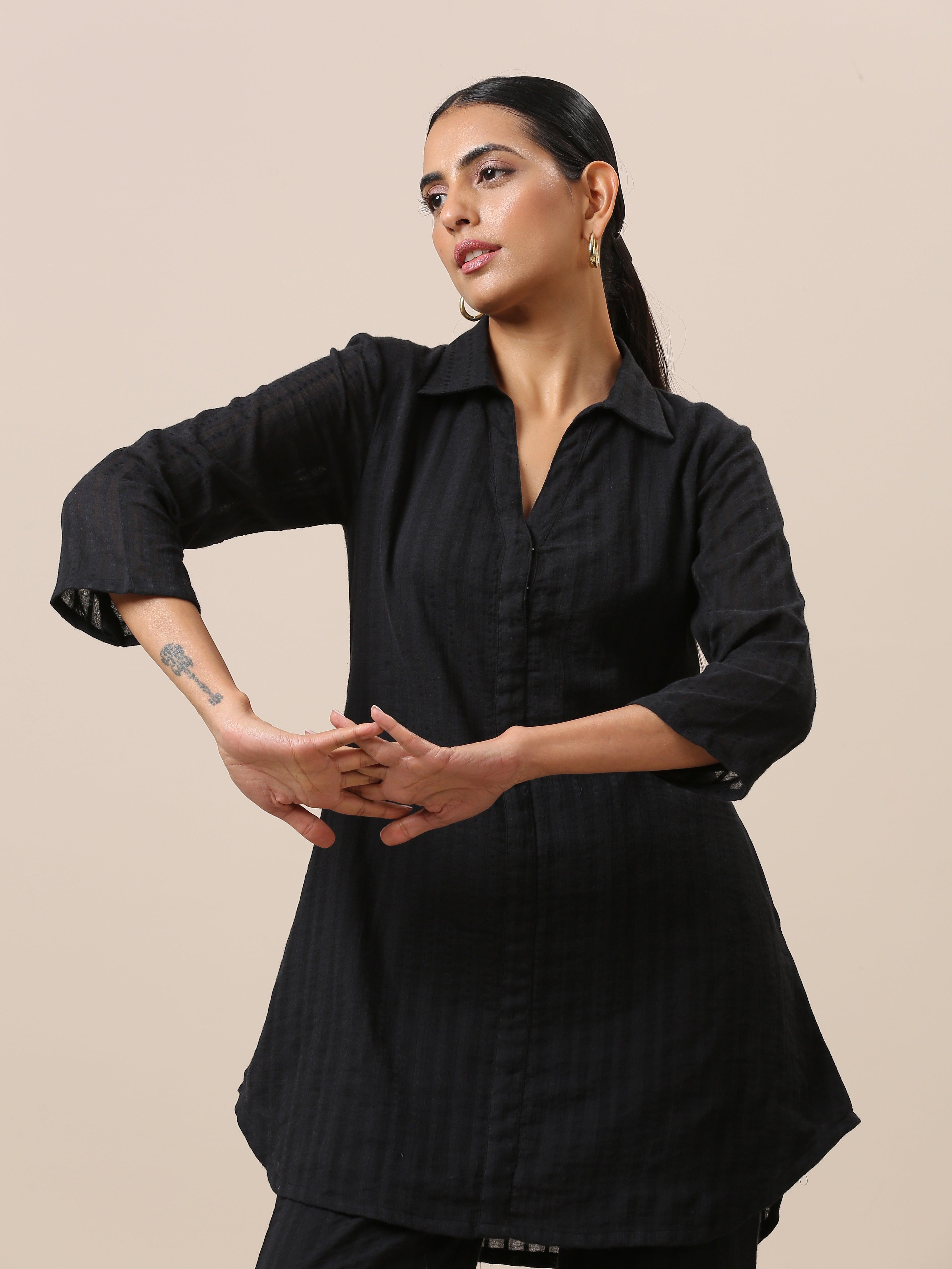 Cotton Black Collar Short Co-Ord Set - trueBrowns