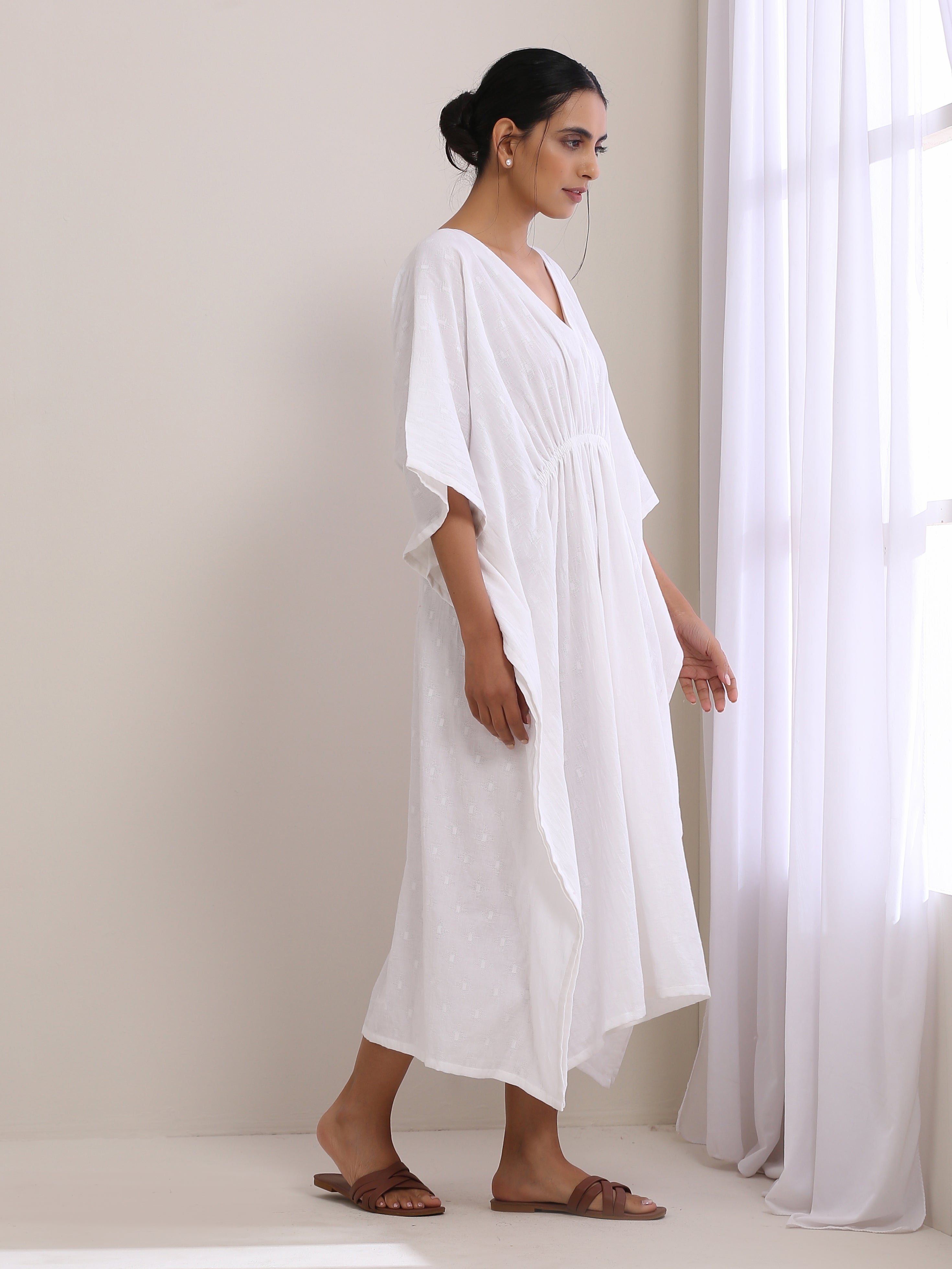White Dobby Kaftan Dress