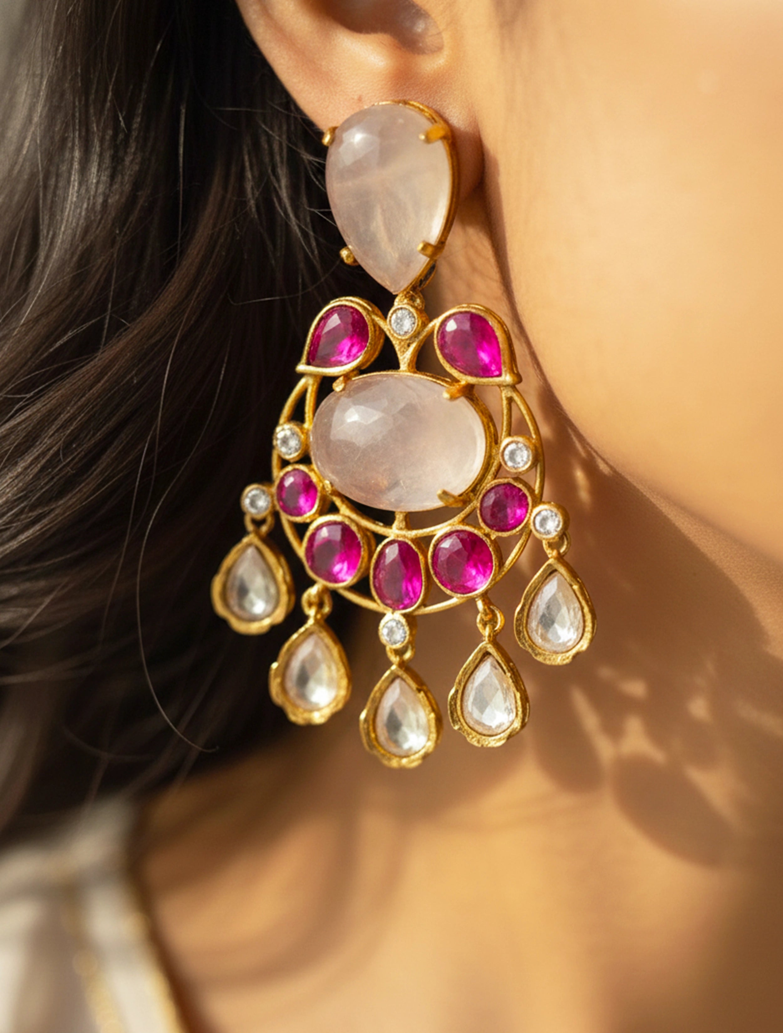 trueBrowns Crystal Blush Drop Earrings