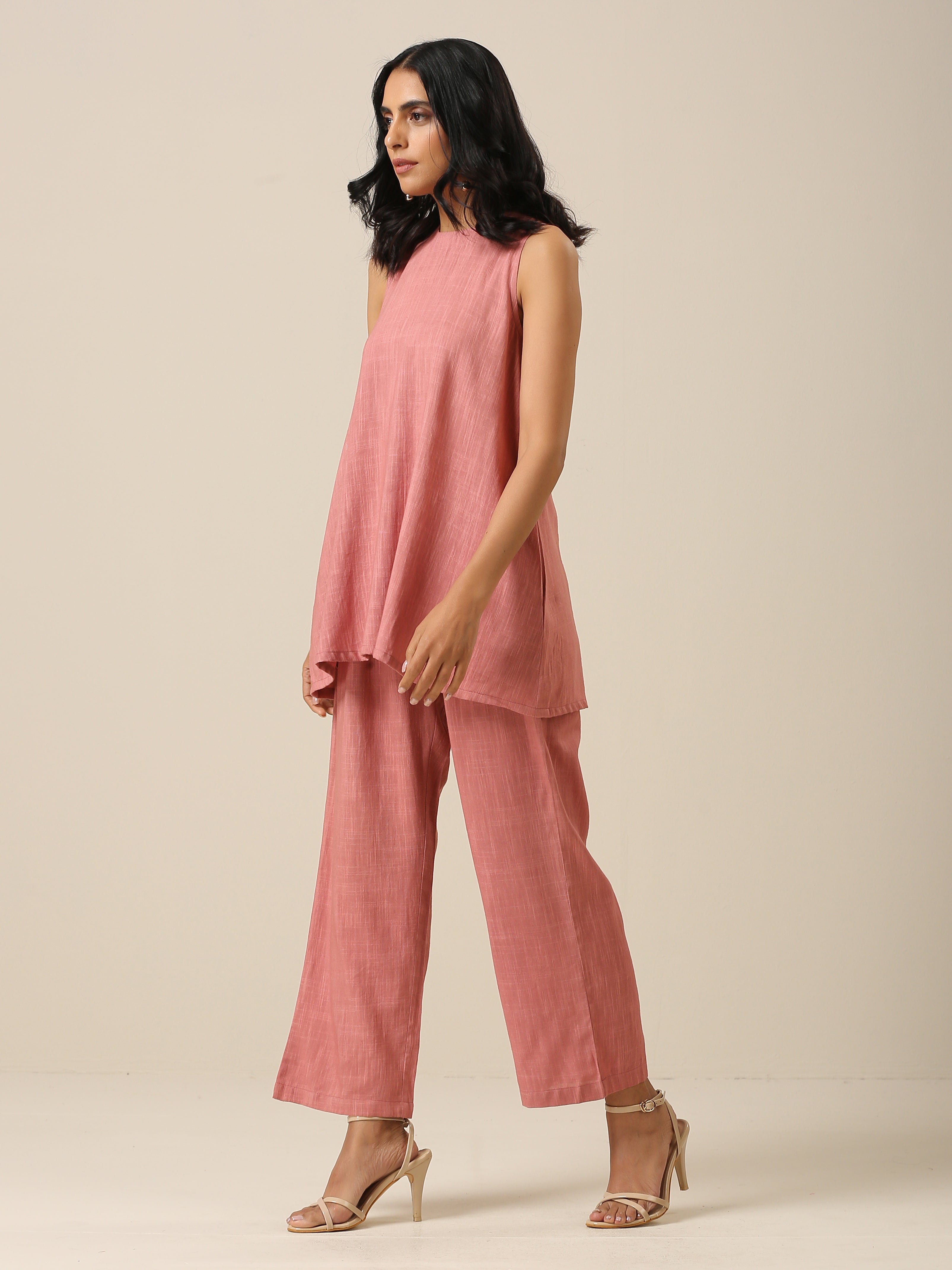 Light Mauve Slub Textured Sleeveless Short Co-Ord Set