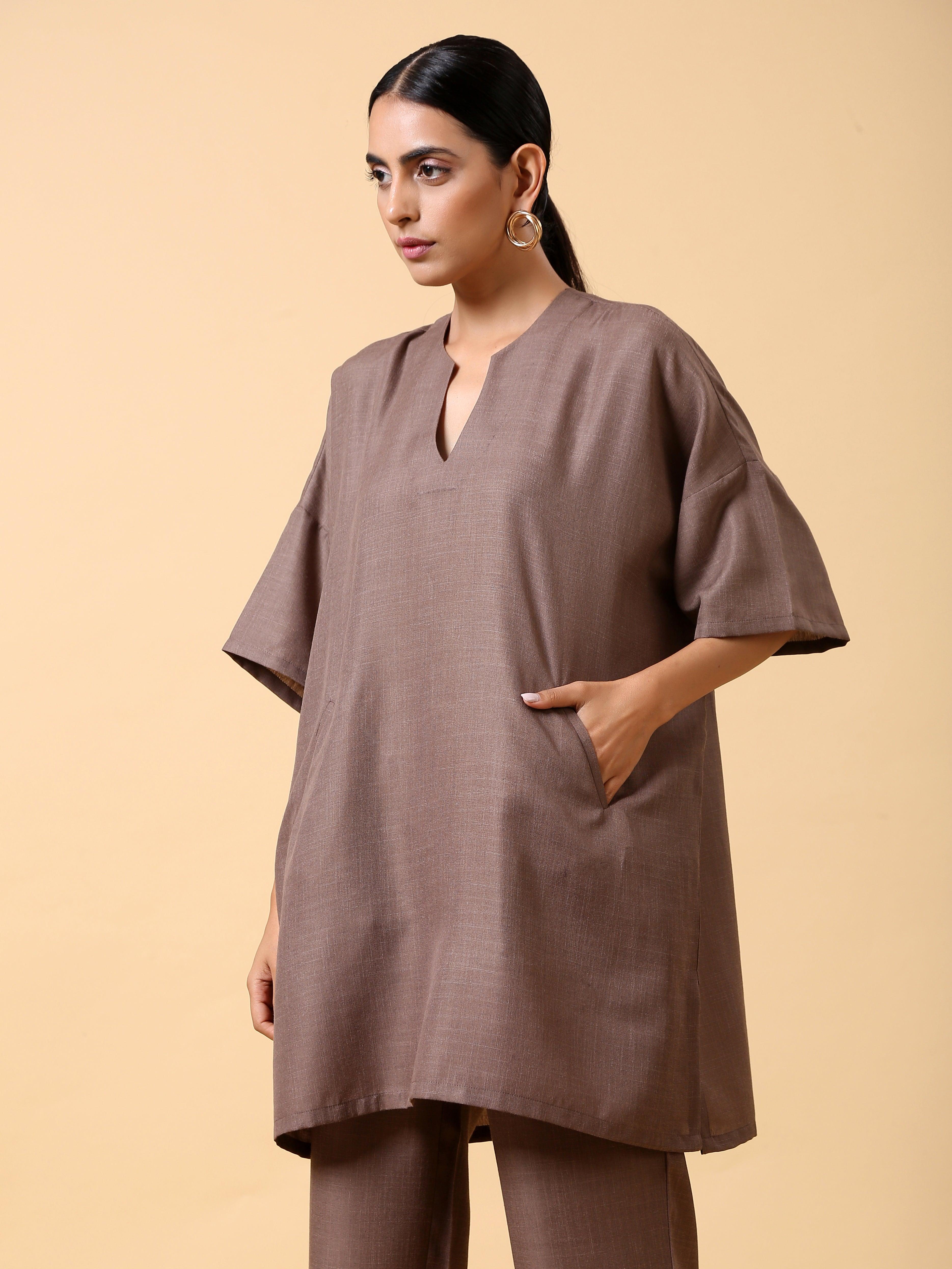 Cotton Linen Burnt Brown Boxy Fit Co-Ord Set - trueBrowns