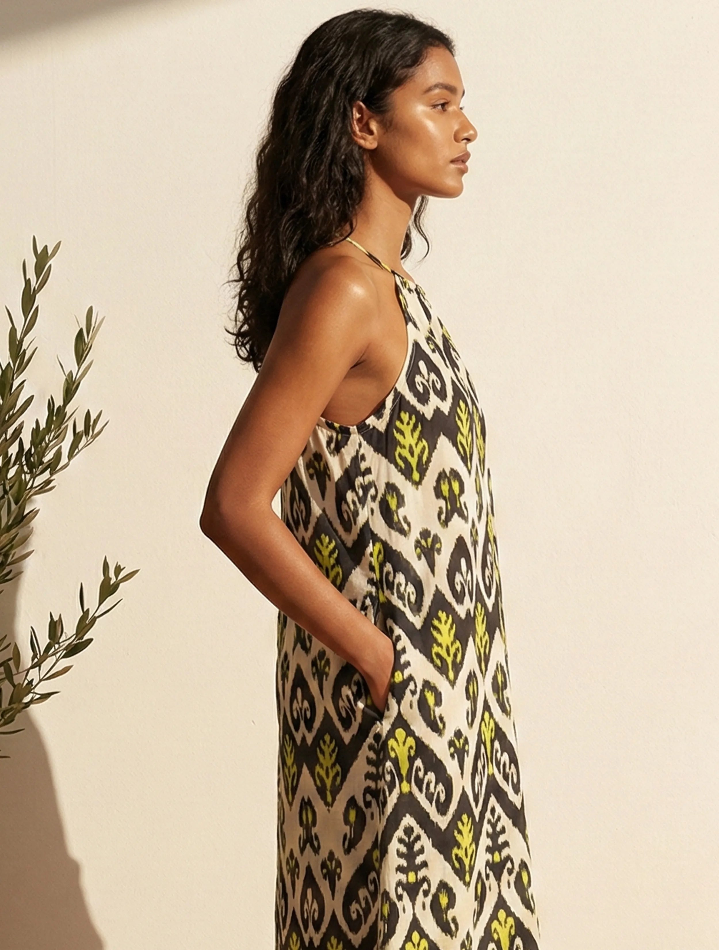 trueBrowns Black White Ikat Print Cotton Mull Long Dress