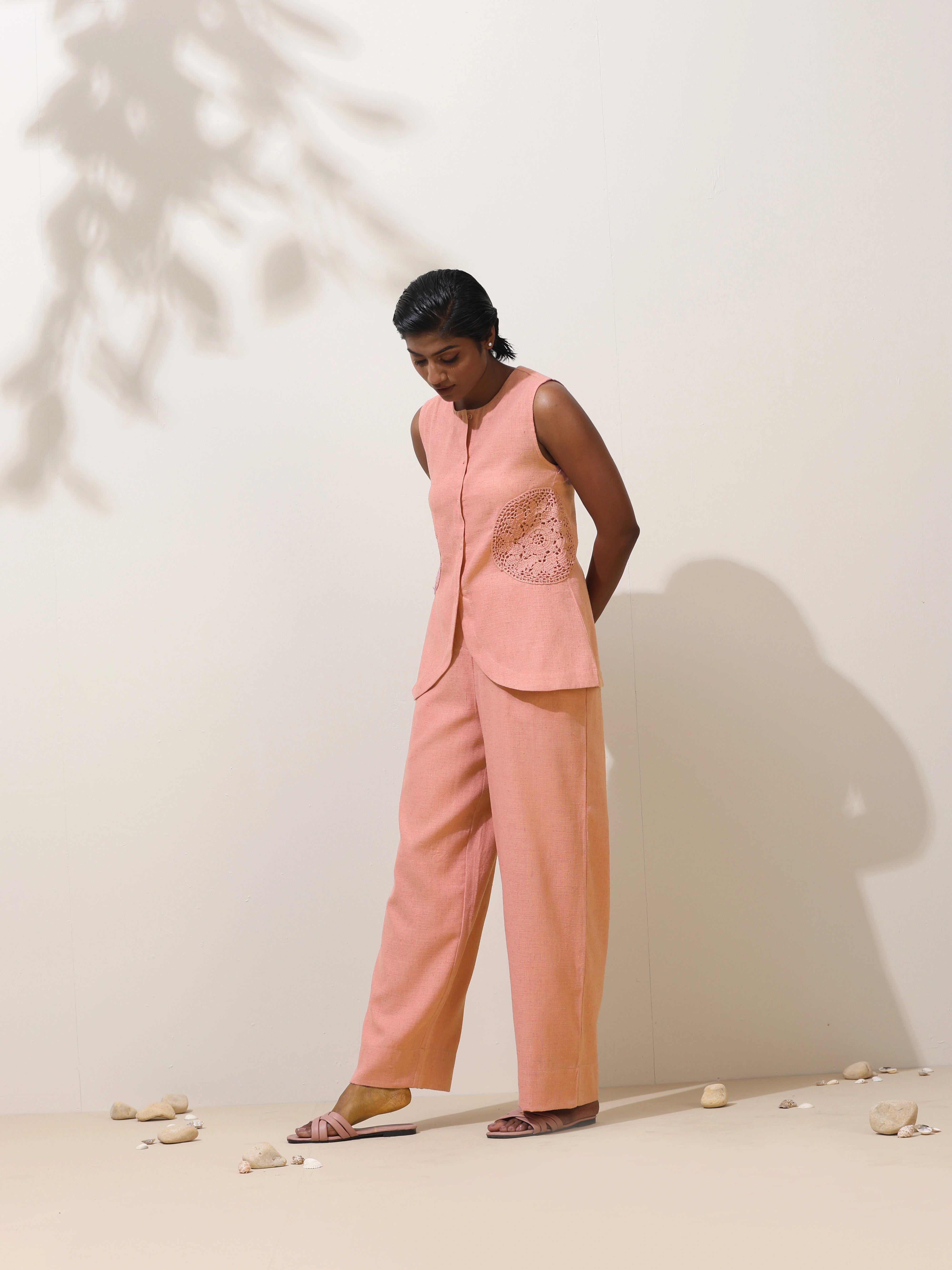 trueBrowns Camellia Pink Crochet Natural Cotton Co-ord Set