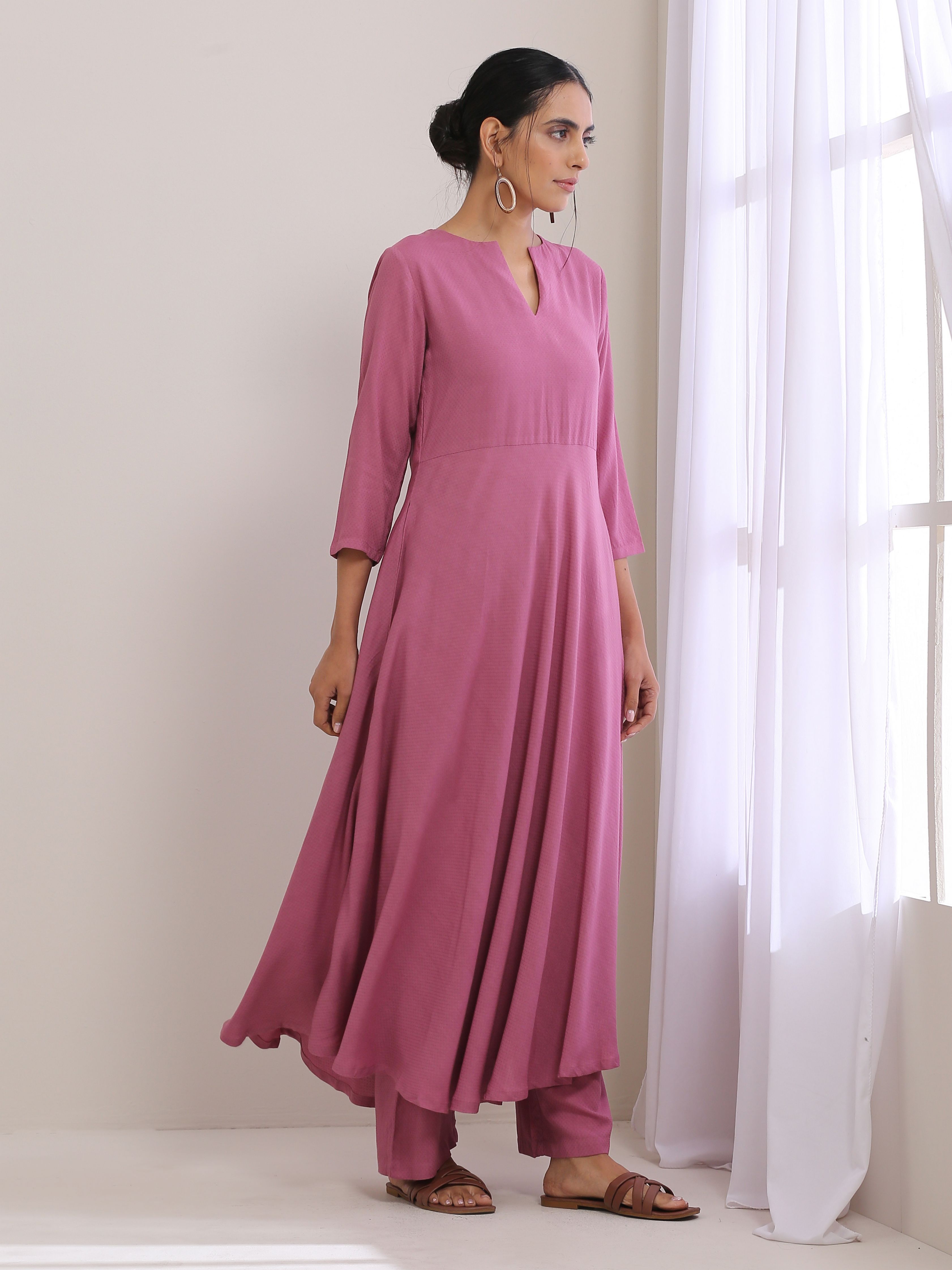 Onion Pink Dobby Anarkali Pant Set