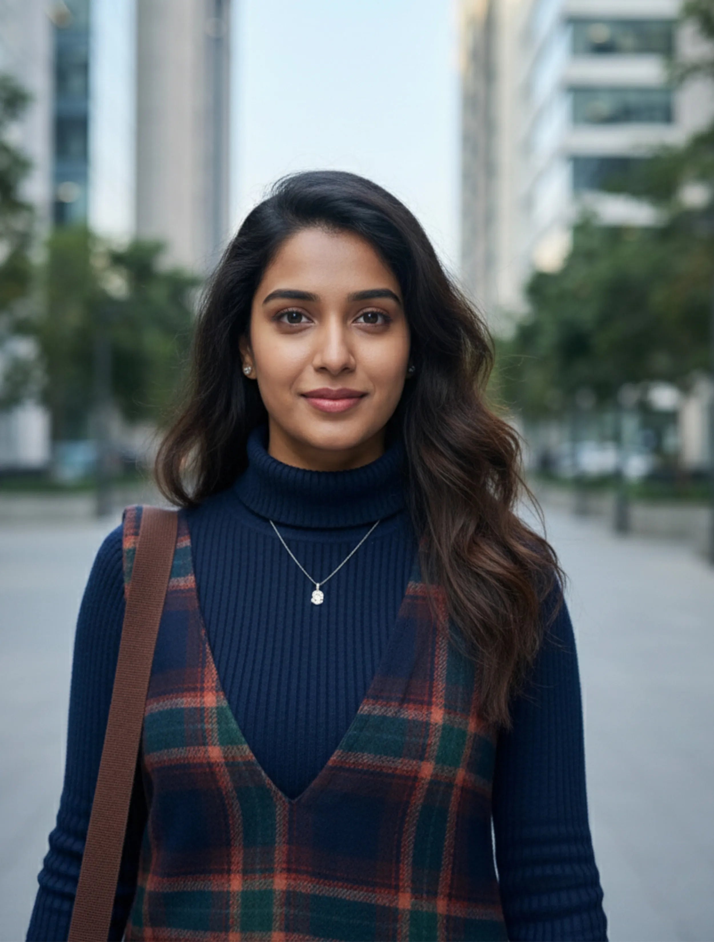 trueBrowns Navy Sleeveless Check Woollen Dress