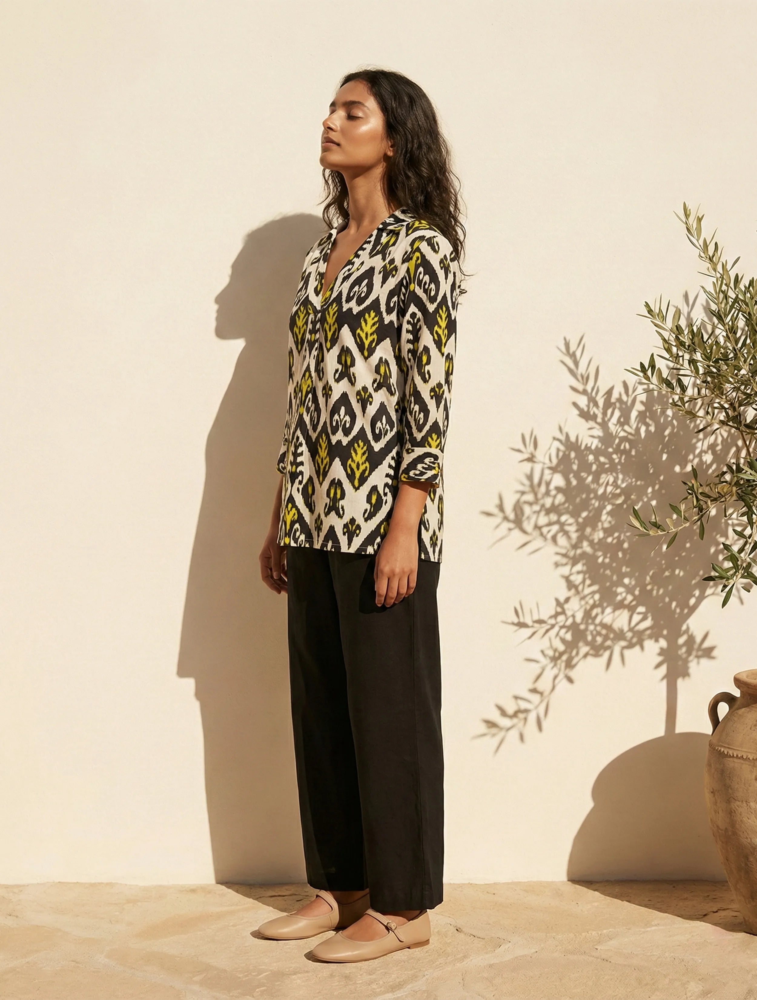 trueBrowns Black White Ikat Print Cotton Co-Ord Set