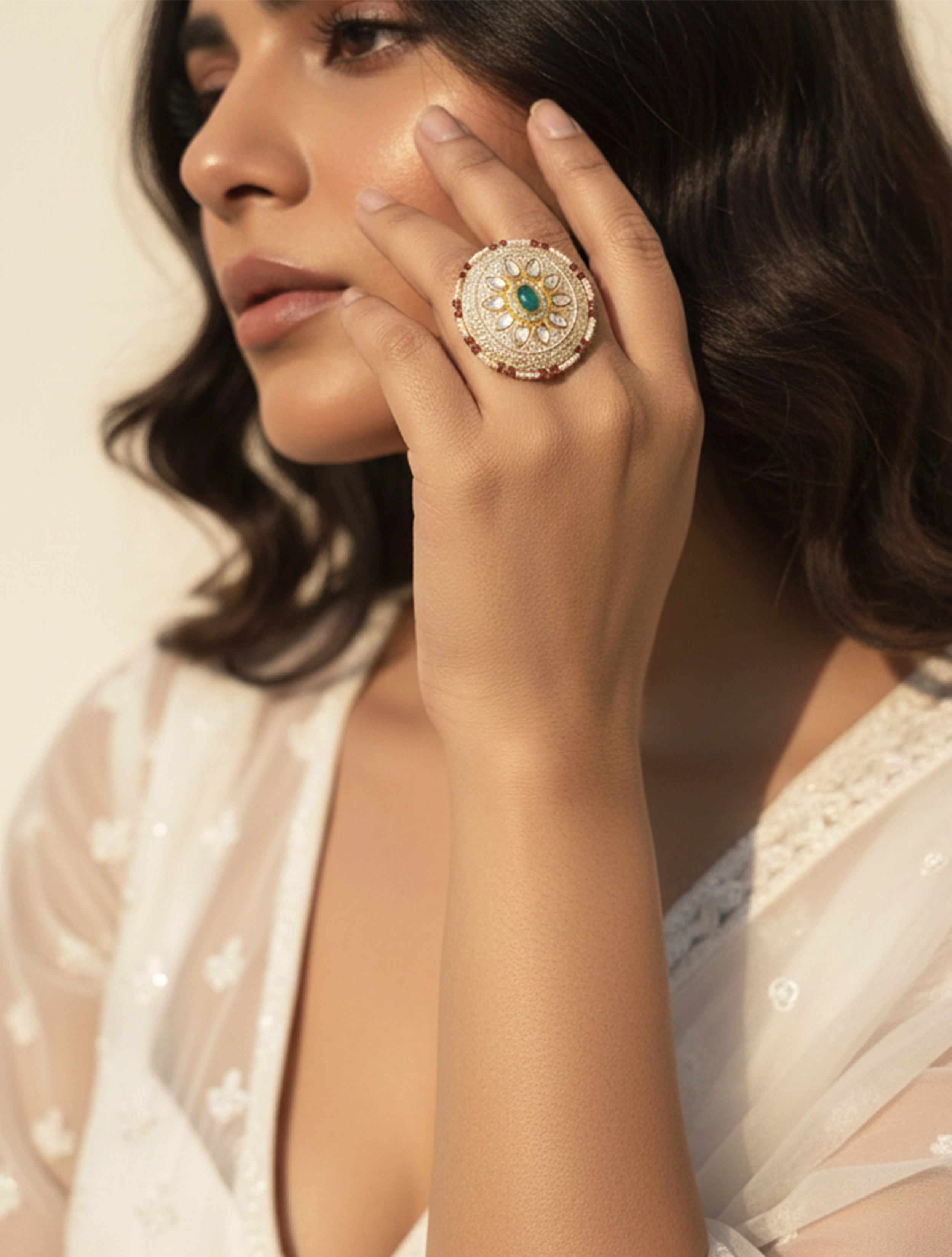 trueBrowns Circular Green Stone Ring