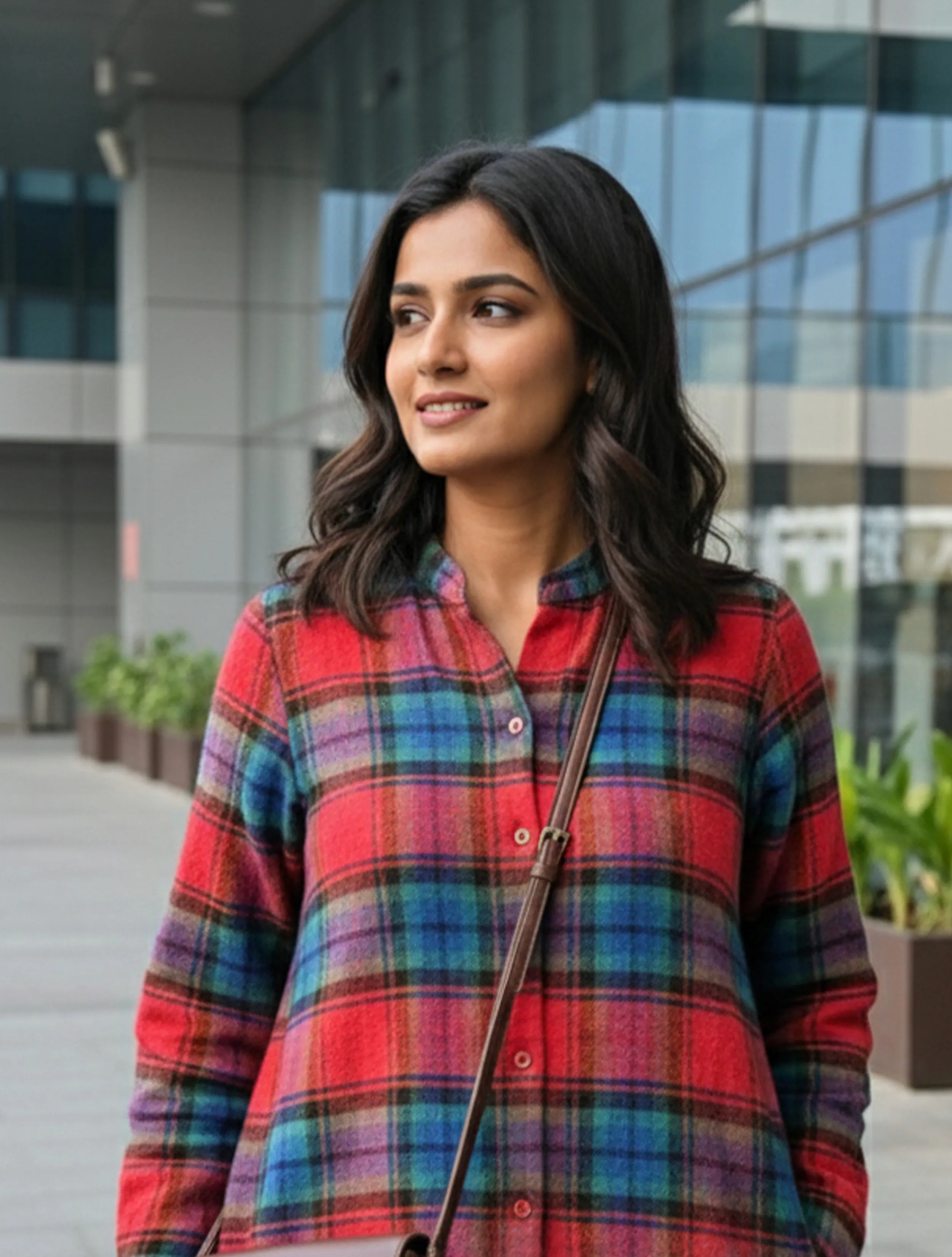 trueBrowns Red Check Shirt Kurta