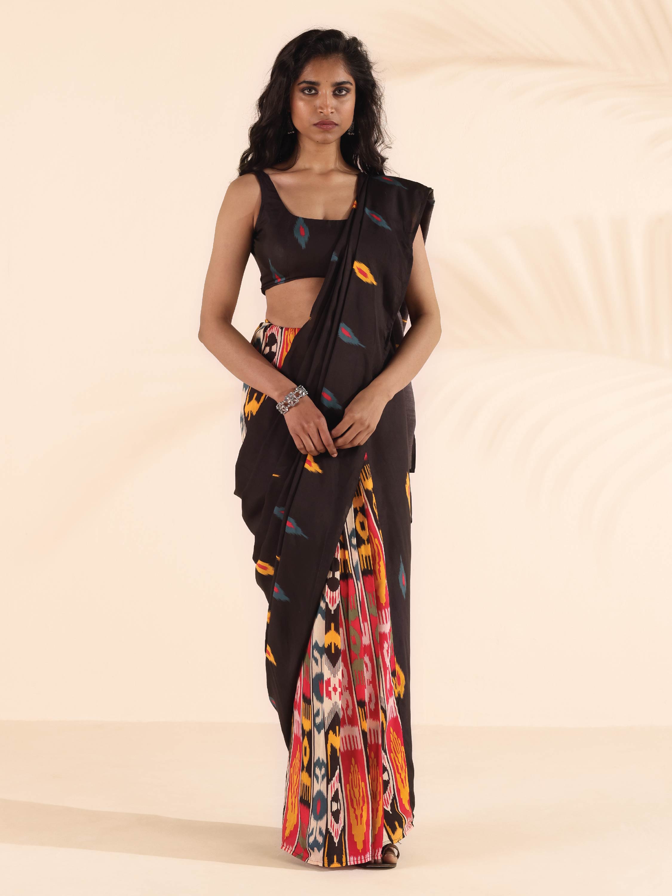 trueBrowns Cola Muslin Ikat Saree