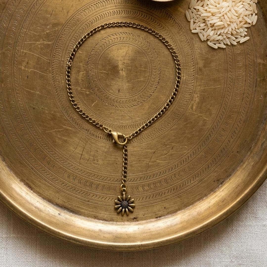 trueBrowns Gold Tone Sunflower Charm Bracelet Rakhi