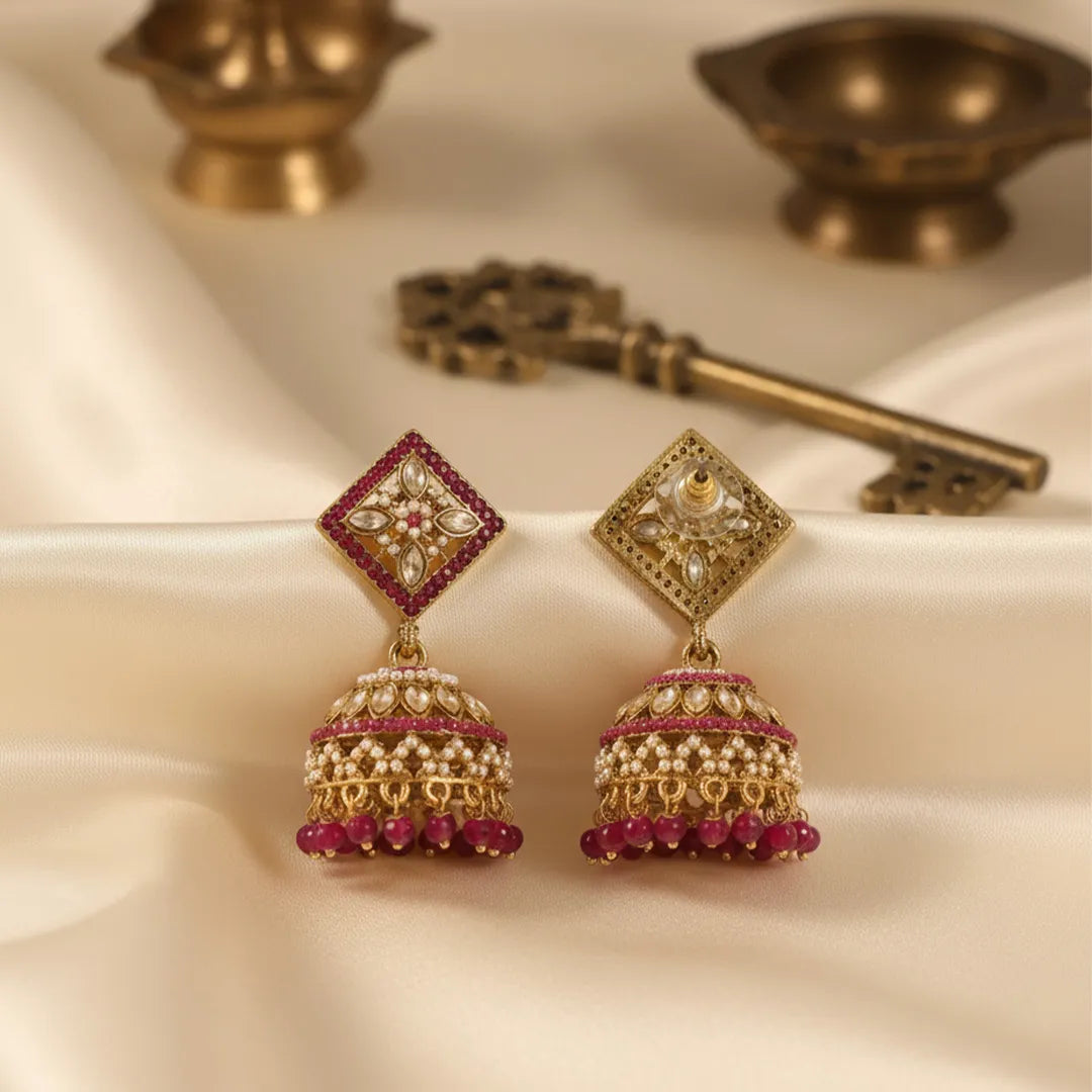 trueBrowns Regal Red Diamond Jhumkas