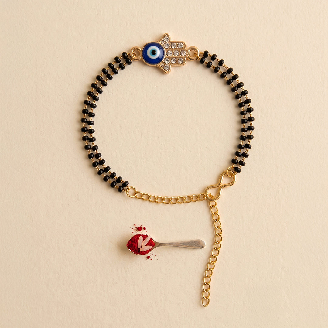 trueBrowns Gold Tone Evil Eye Couple Bracelet Rakhi