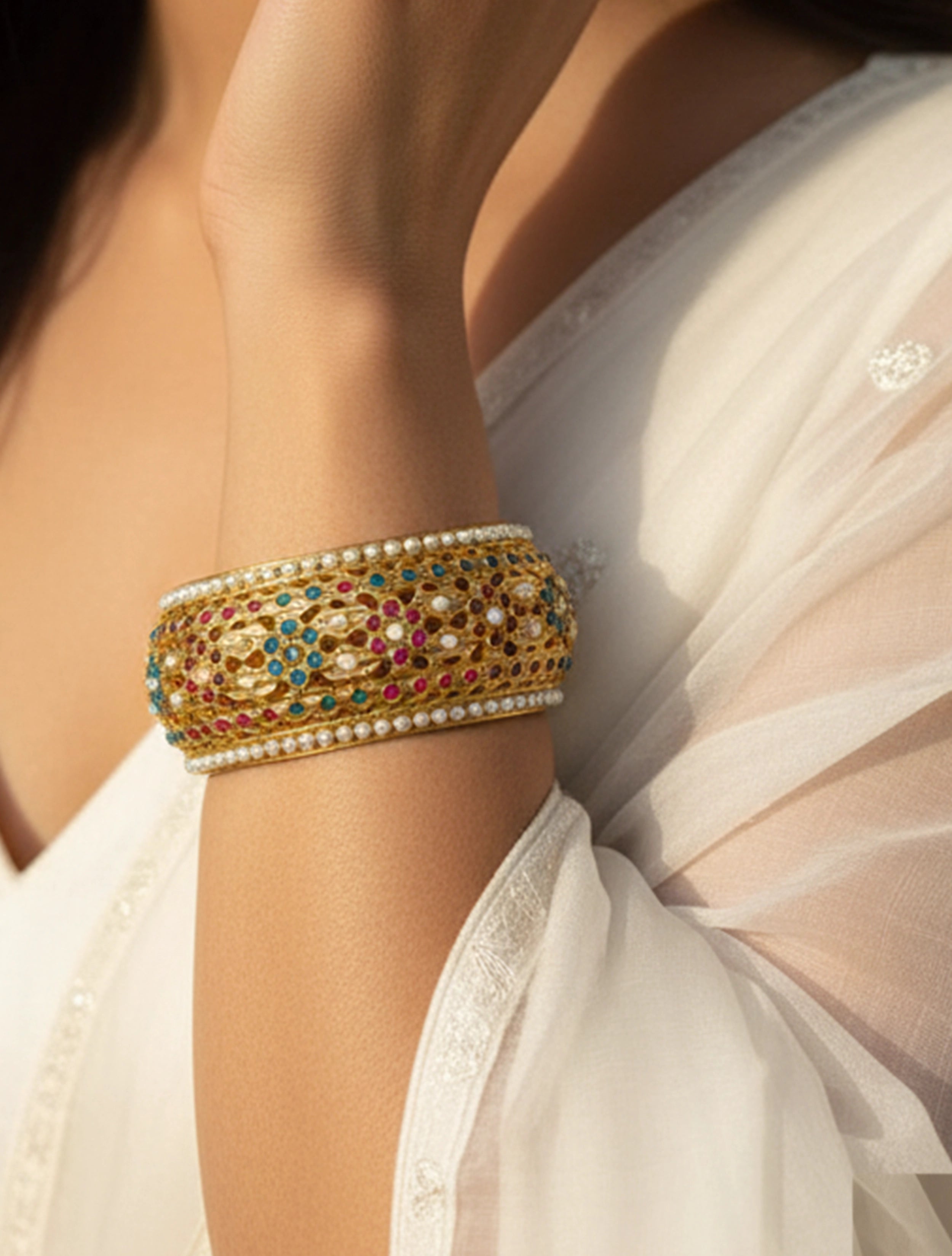 trueBrowns Multi Color White Pearl Cuff